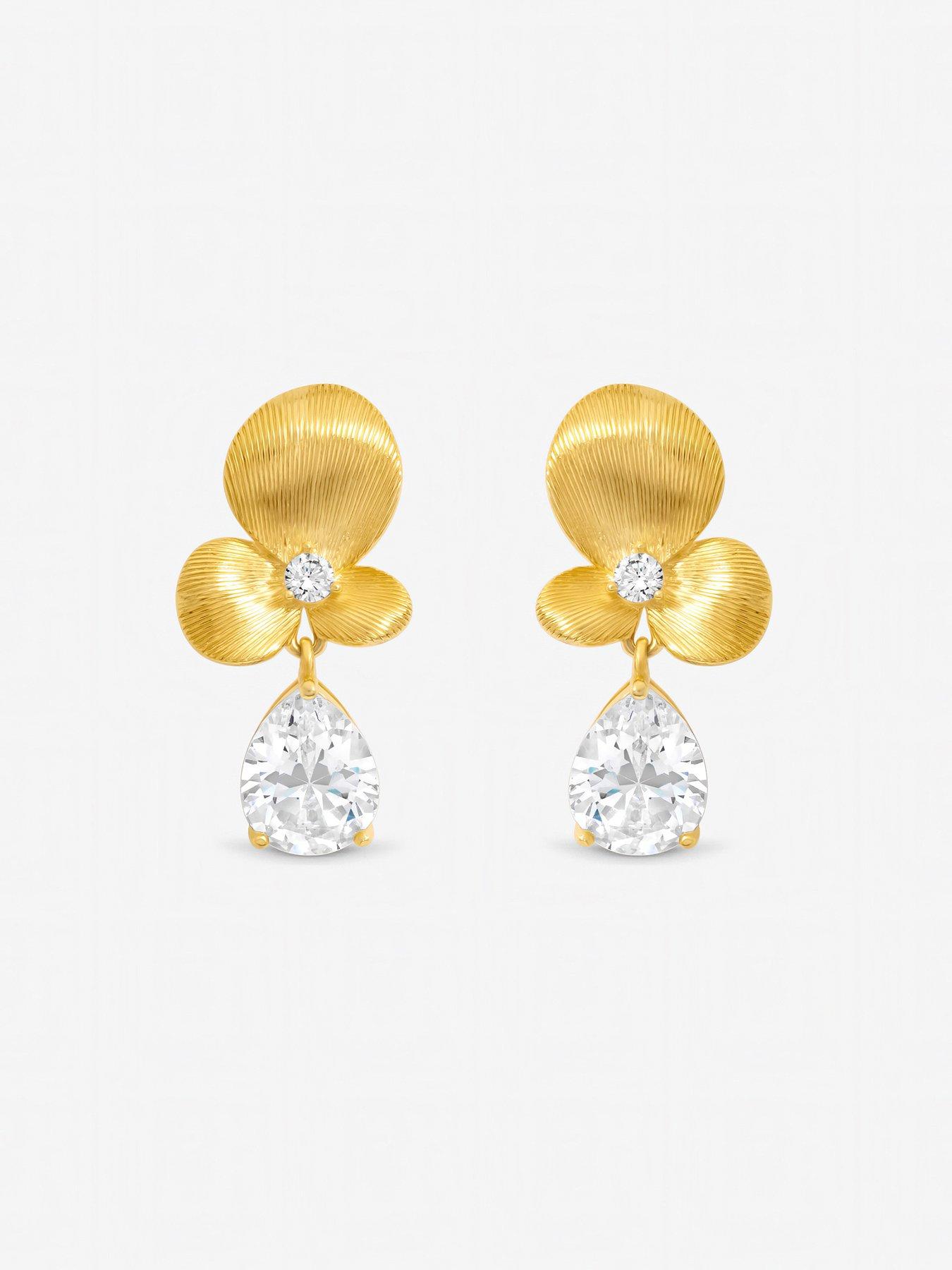 jon-richard-gold-plated-brushed-floral-and-crystal-drop-earringsstillFront