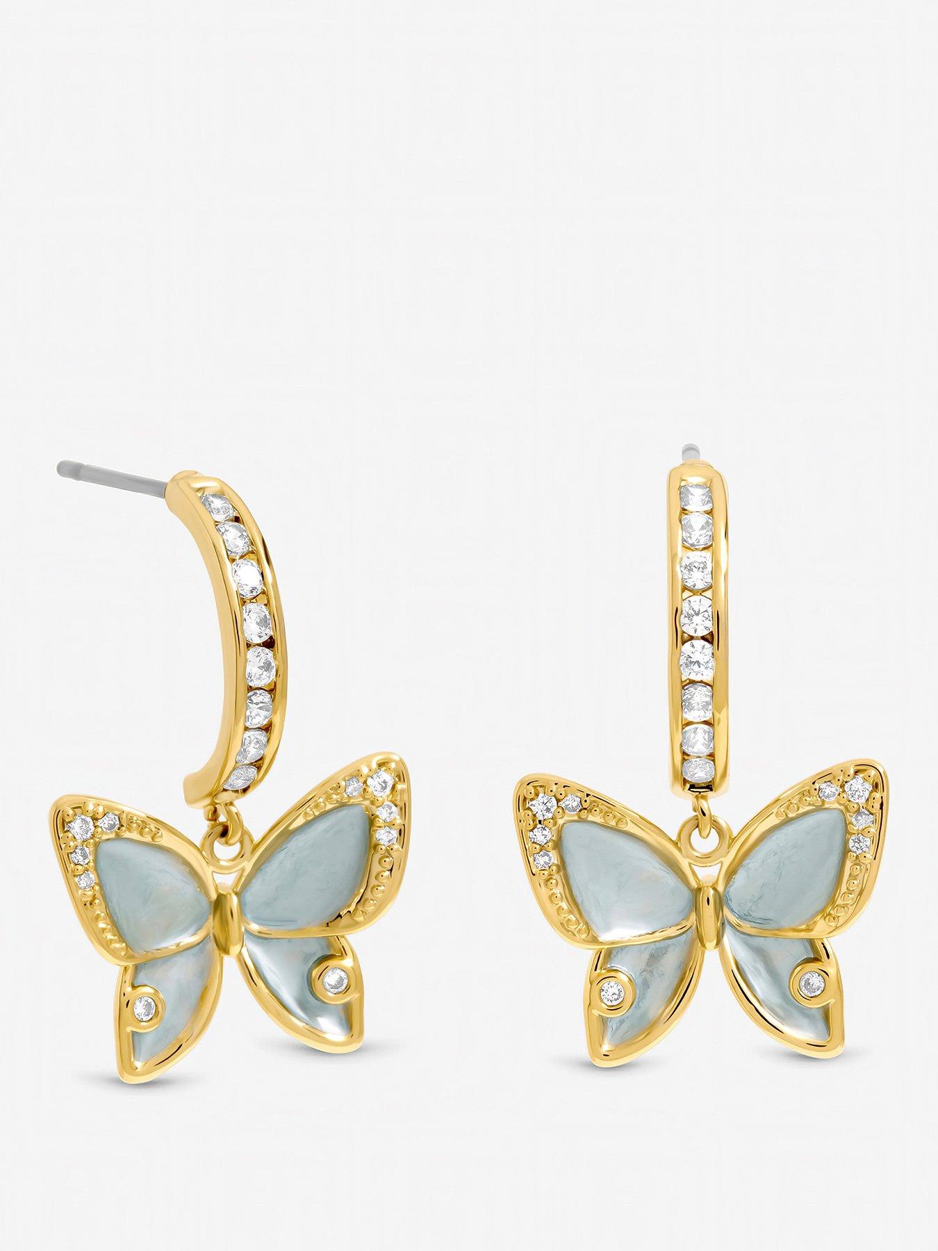 Image 1 of 3 of Jon Richard Jon Richard Gold Plated Pave and Blue Butterfly Half Hoop Earrings