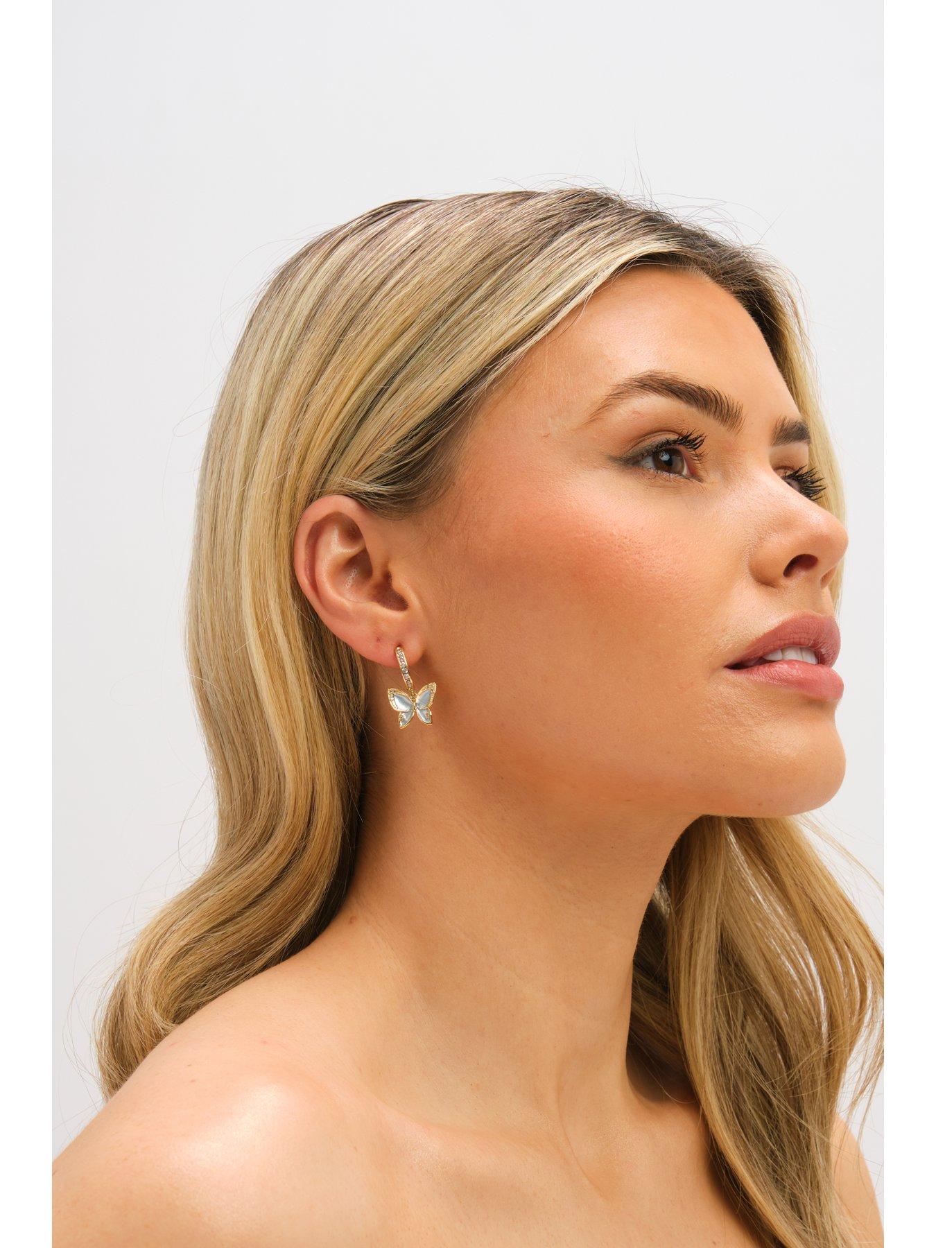 Image 2 of 3 of Jon Richard Jon Richard Gold Plated Pave and Blue Butterfly Half Hoop Earrings