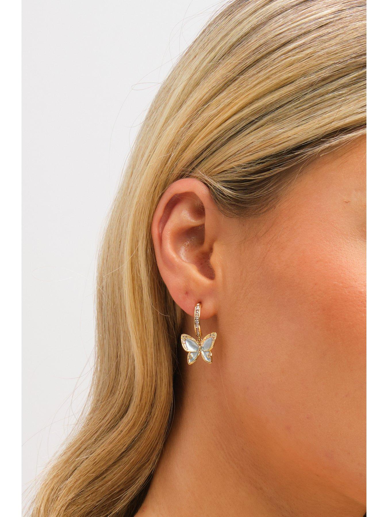 Image 3 of 3 of Jon Richard Jon Richard Gold Plated Pave and Blue Butterfly Half Hoop Earrings