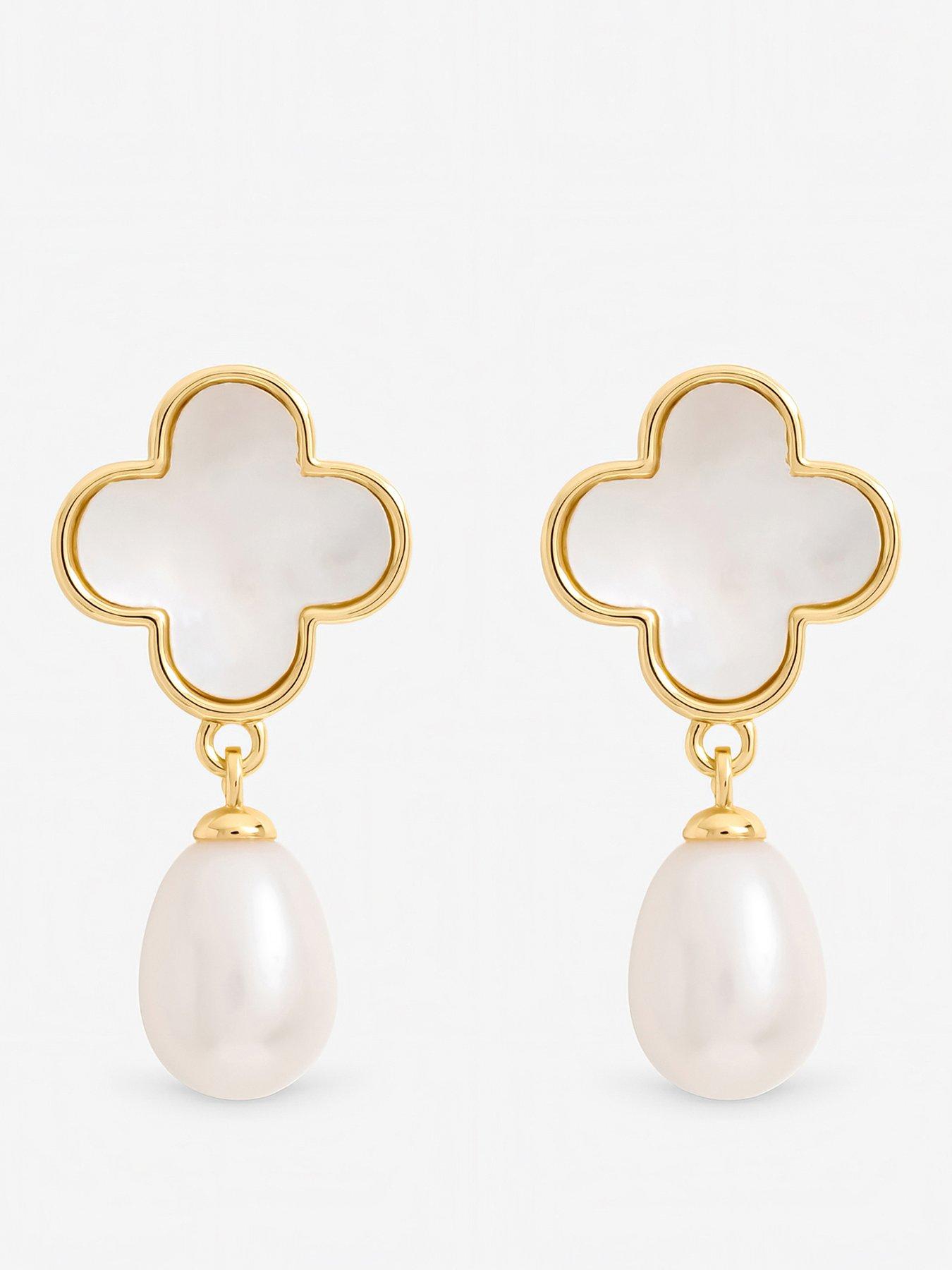 Jon Richard Jon Richard Gold Plated Mother of Pearl Clover and Pearl Drop Earrings