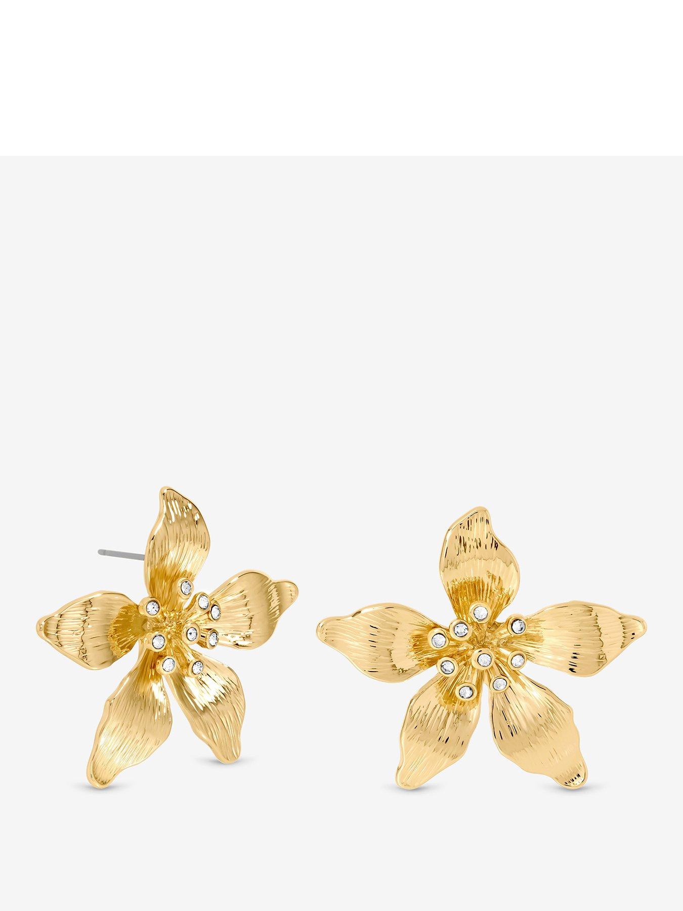 Mood Mood Gold Polished Statement Floral Earrings