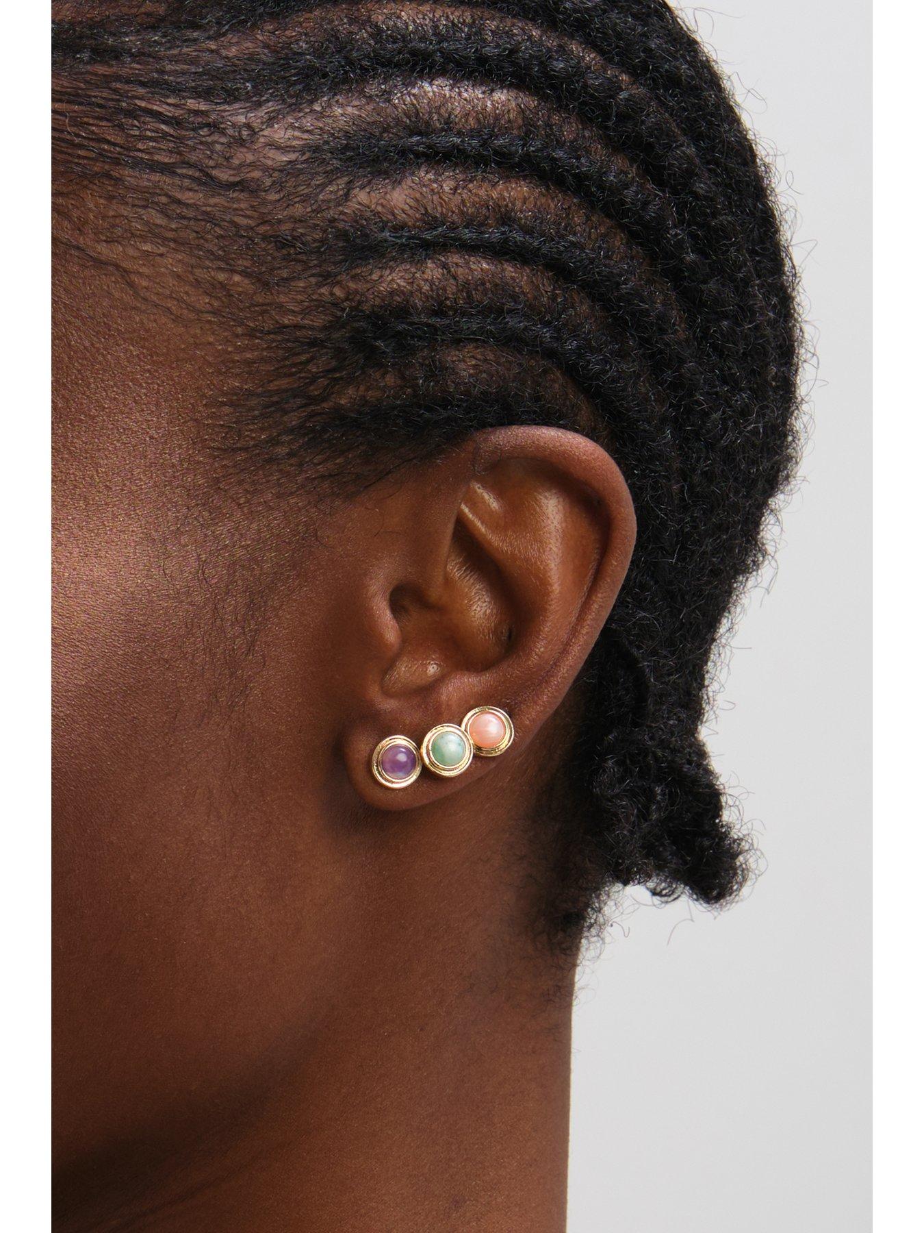 Image 2 of 3 of Mood Mood Gold Plated Coral Studs - Pack of 3