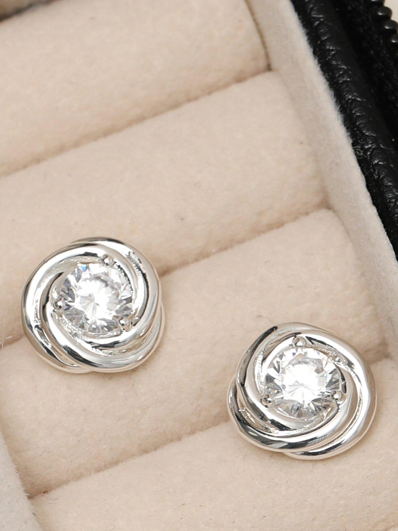 Image 1 of 1 of Jon Richard Jon Richard Silver Plated and Crystal Knot Earrings