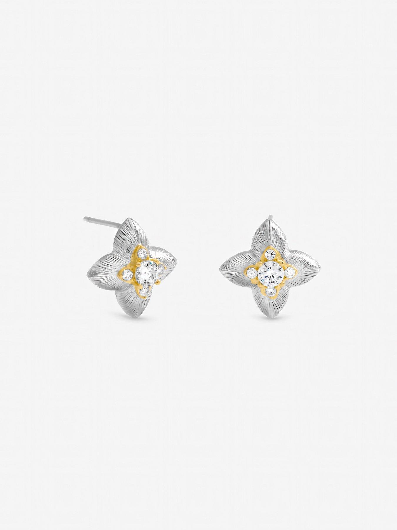 jon-richard-two-tone-cubic-zirconia-clover-stud-earringsstillFront