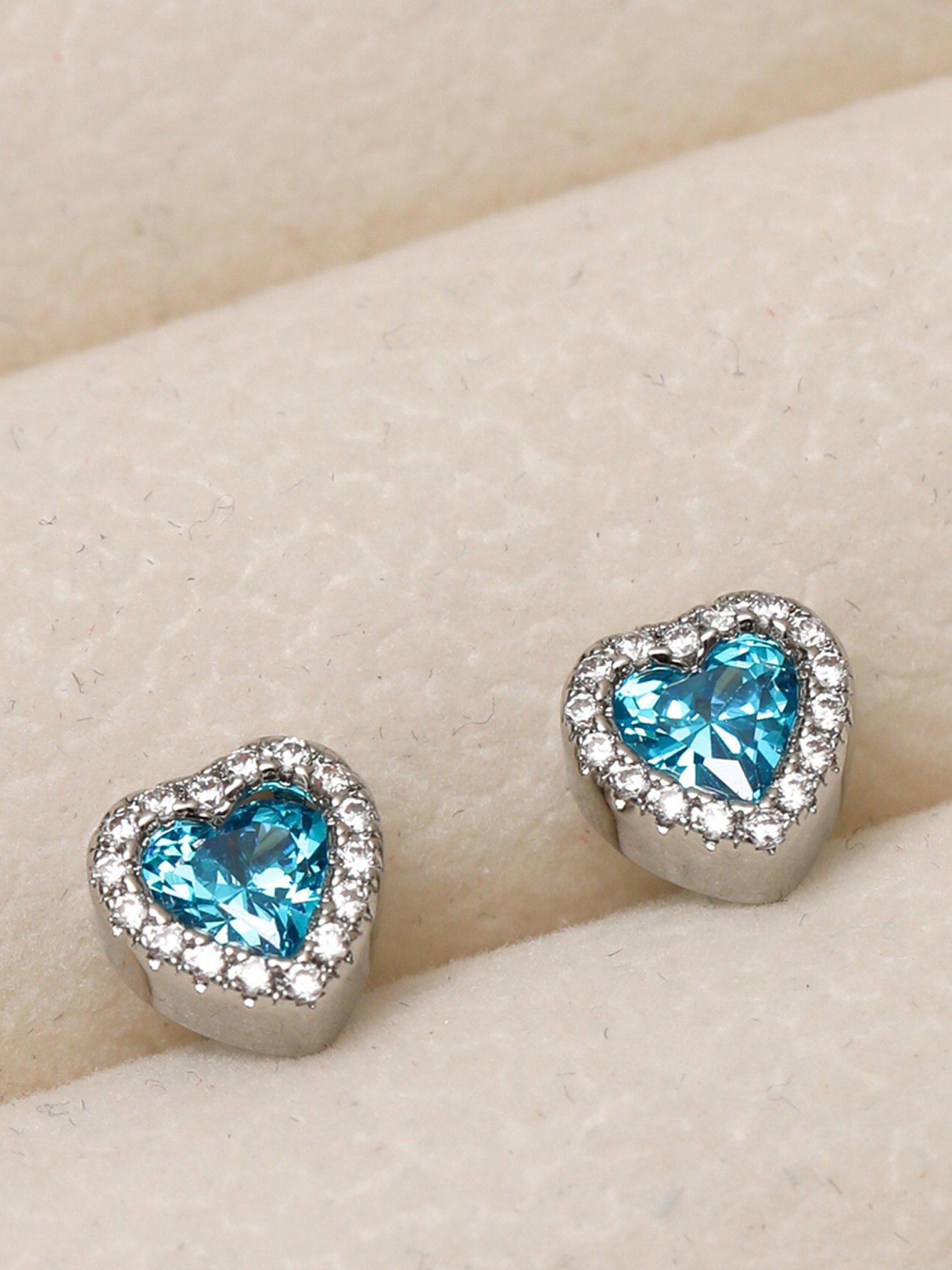 Image 1 of 1 of Jon Richard Rhodium Plated and Blue Heart Stud Earrings