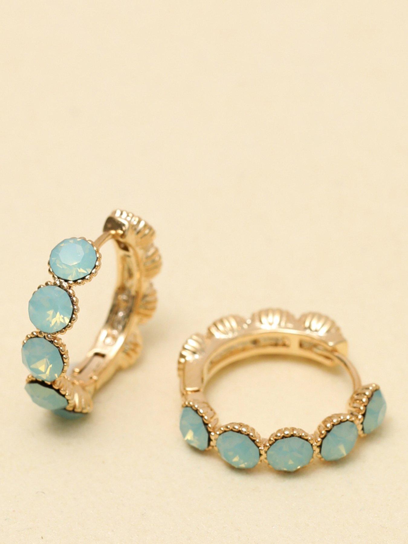 Image 1 of 1 of Jon Richard Gold Plated and Blue Round Hoop Earrings