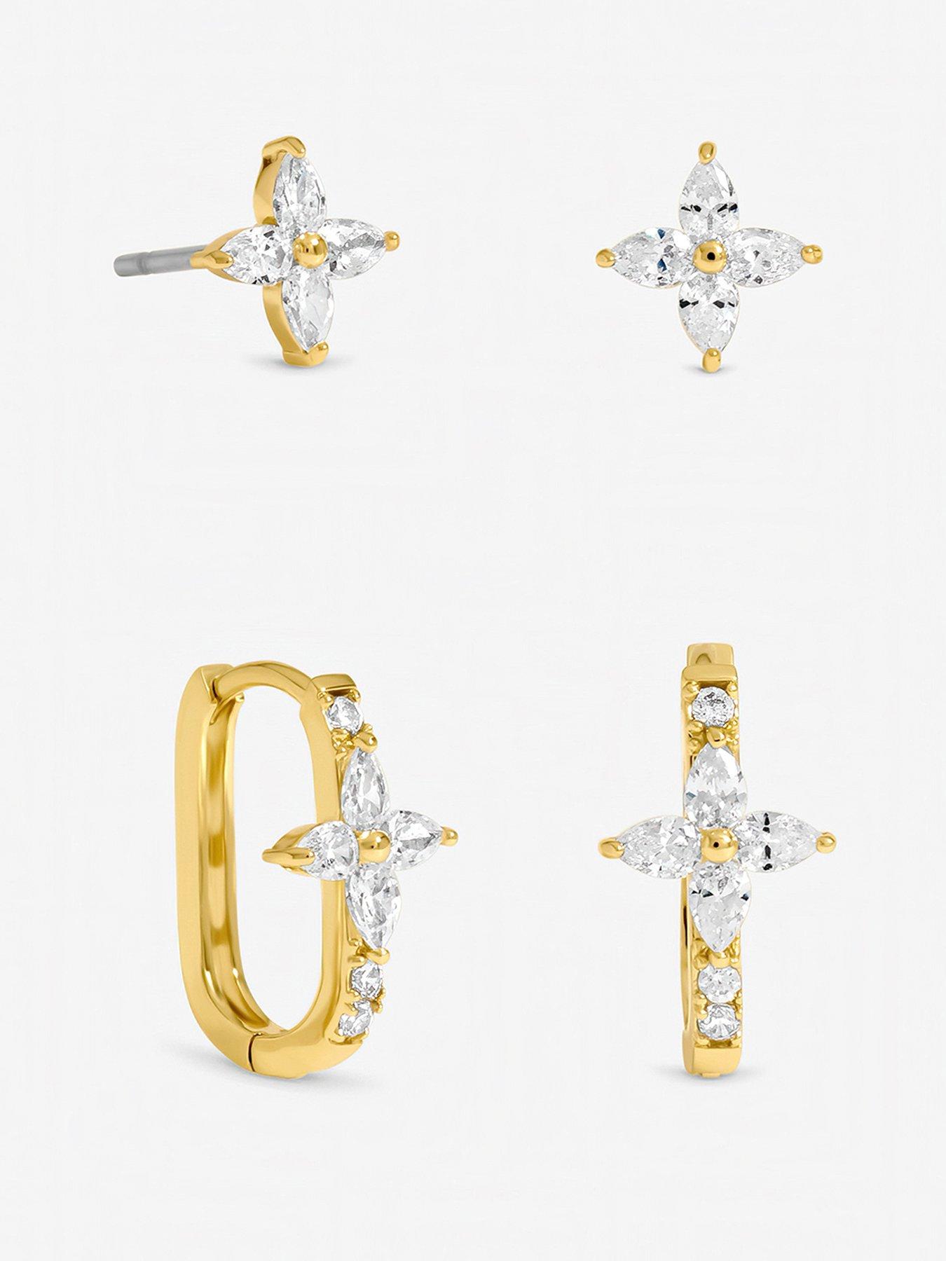 Jon Richard Jon Richard Gold Plated and Crystal Floral Hoop Earrings - Pack of 2
