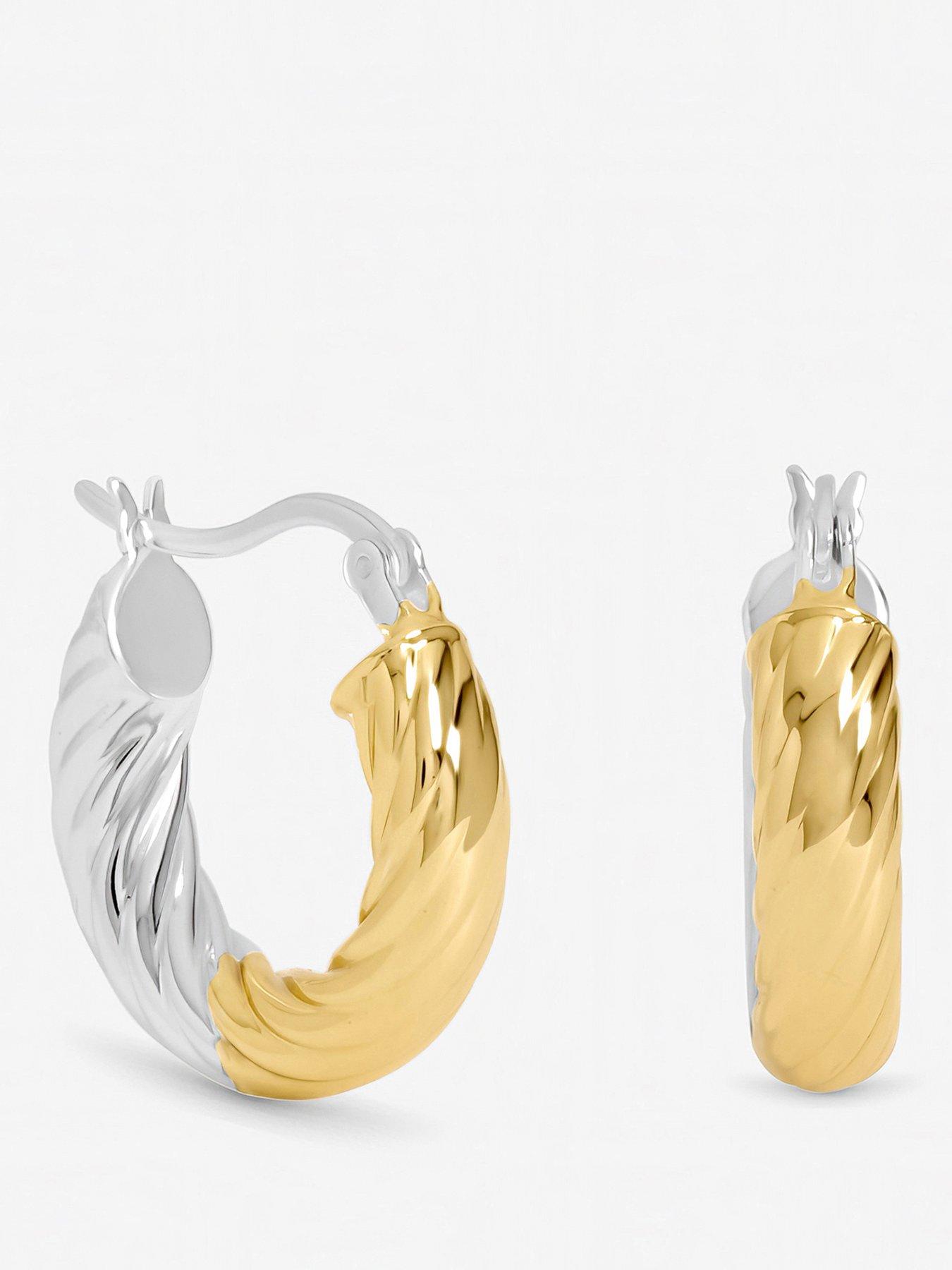 Inicio Inicio Two Tone Textured Twist Hoop Earrings