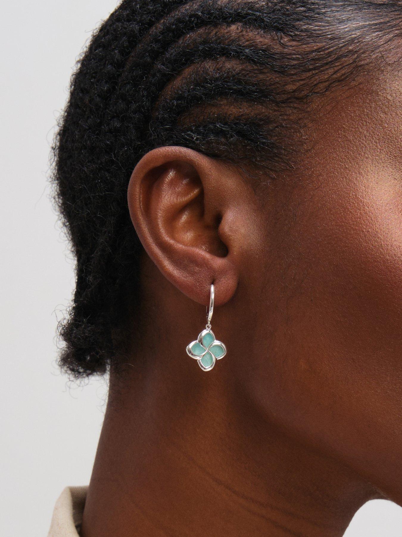 Image 3 of 3 of Inicio Turquoise Clover Huggie Hoops