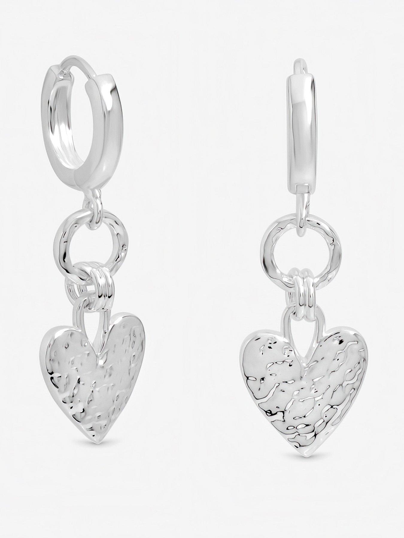 Image 1 of 1 of Inicio Inicio Hammered Heart Link Drop Hoop Earrings