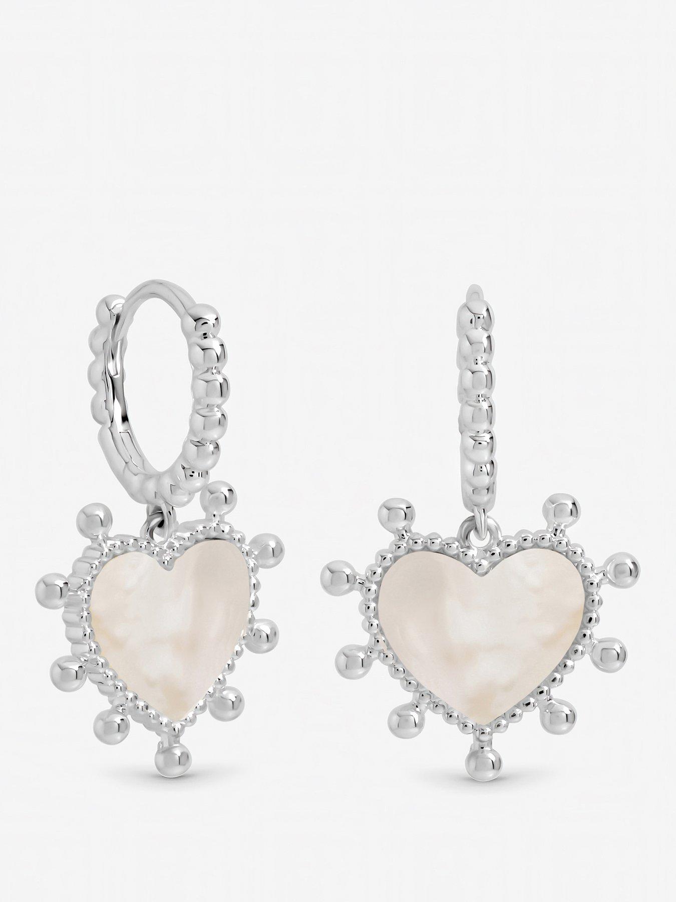 Inicio Inicio Mother of Pearl Heart Charm Hoop Earrings