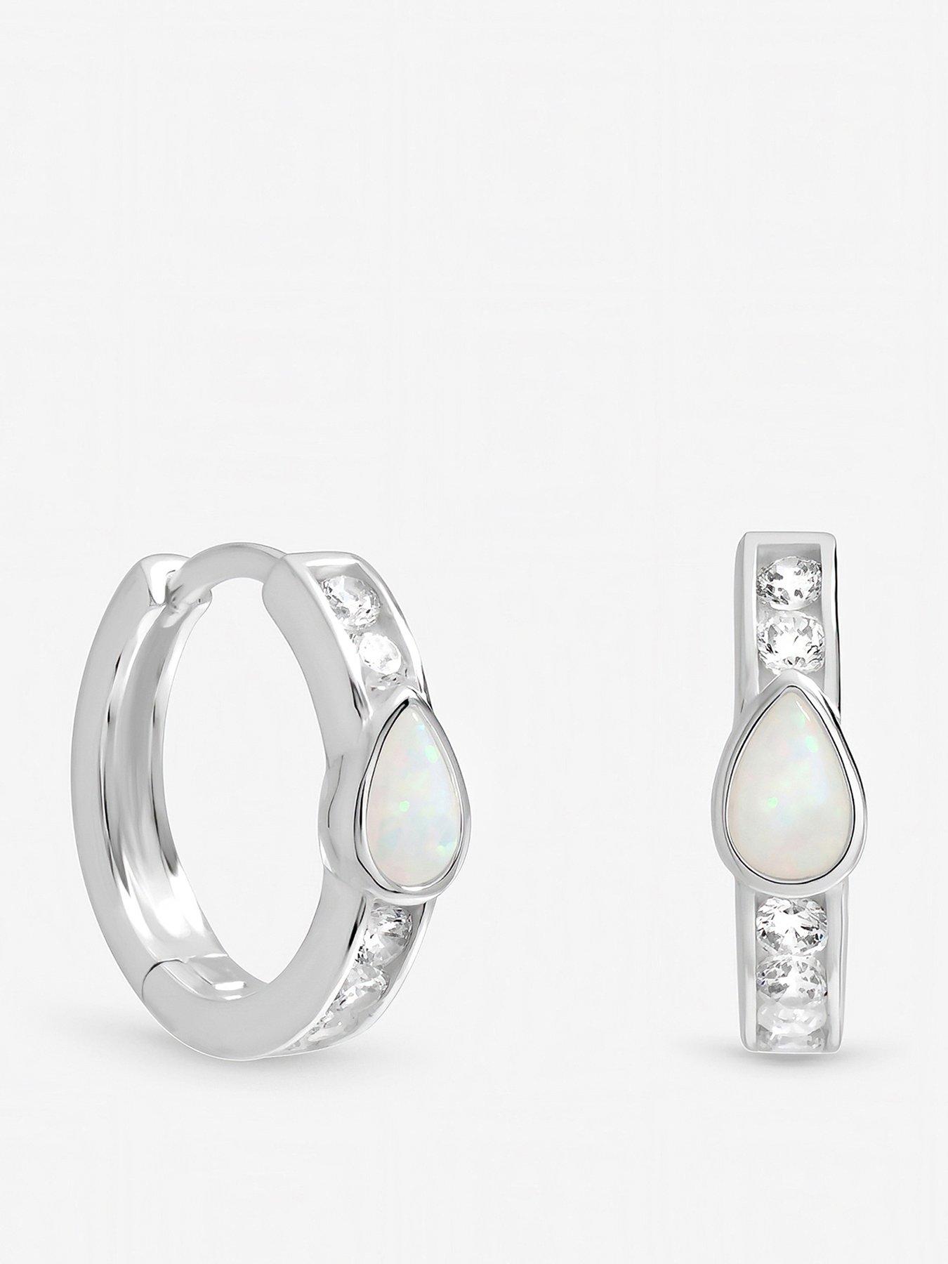 Image 1 of 3 of Inicio Sterling Silver Opal Huggie Hoops