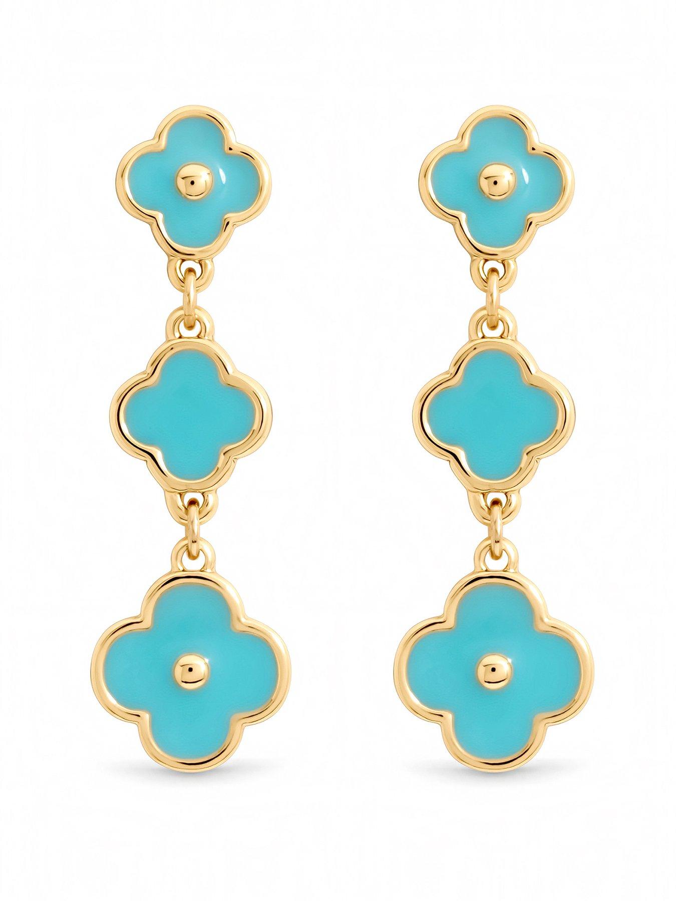 Image 1 of 3 of Mood Gold Plated and Turquoise Clover Drop Earrings