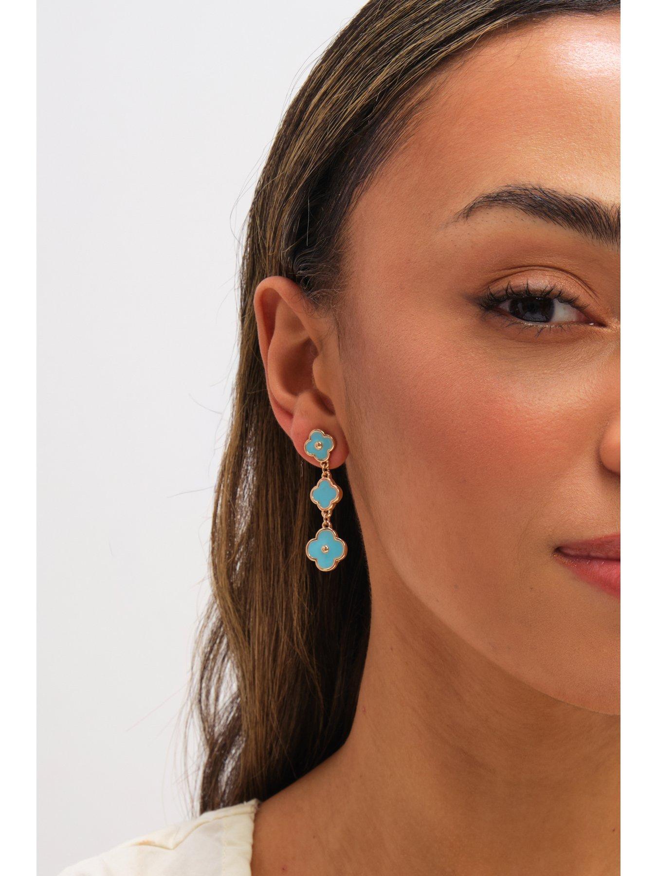 Image 2 of 3 of Mood Gold Plated and Turquoise Clover Drop Earrings