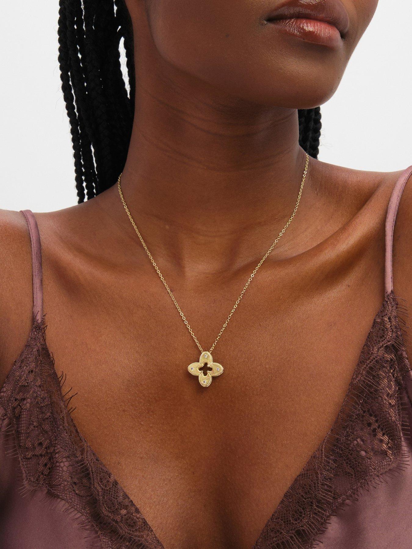 Image 1 of 3 of Jon Richard Gold Plated Textured Crystal Clover Pendant