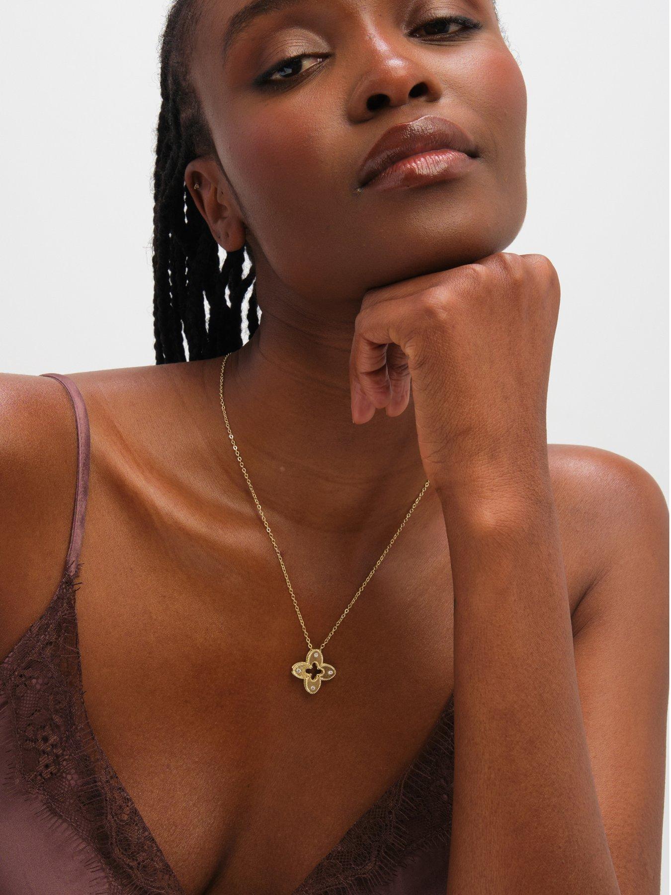 Image 3 of 3 of Jon Richard Gold Plated Textured Crystal Clover Pendant