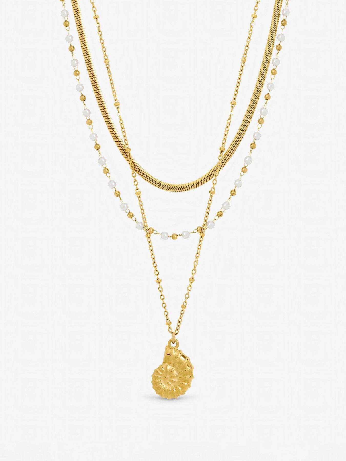 Jon Richard Jon Richard Gold Plated Waterproof Shell and Pearl Triple Row Necklace