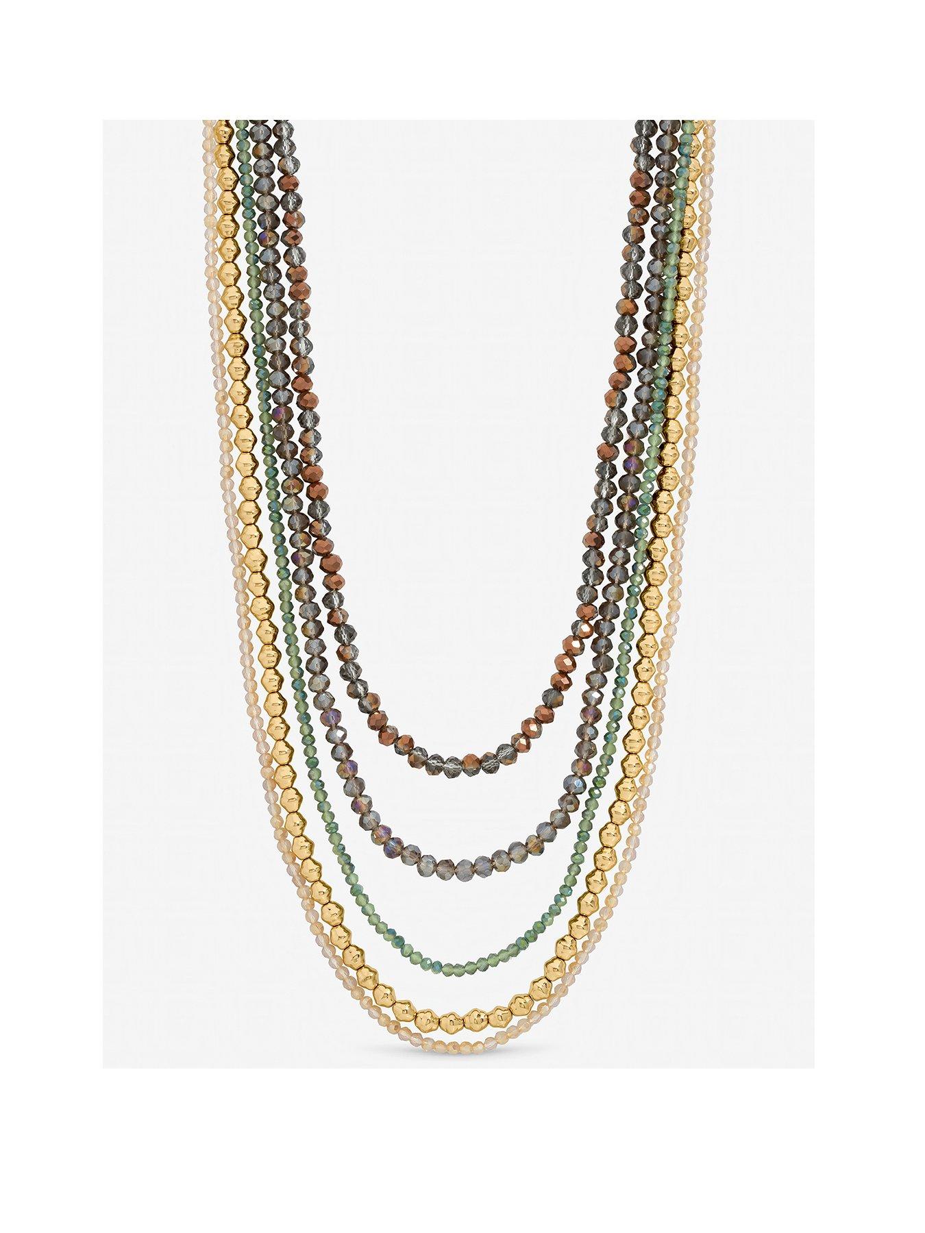 Mood Mood Gold Plated and Polished Multi Colour Beaded Multirow Necklace