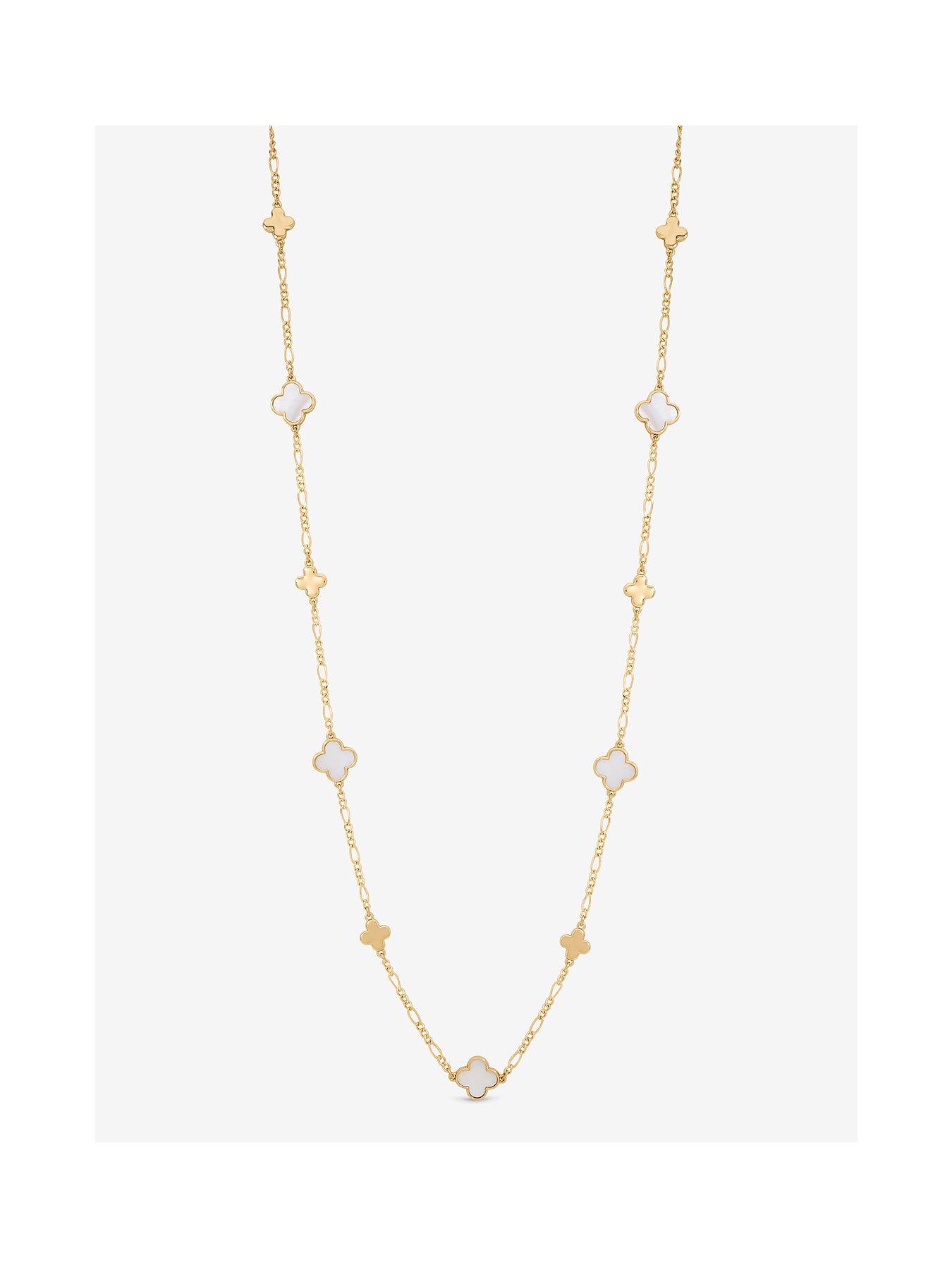 Inicio Inicio Gold Plated Polished and Mother of Pearl Long Clover Necklace - Gift Pouch