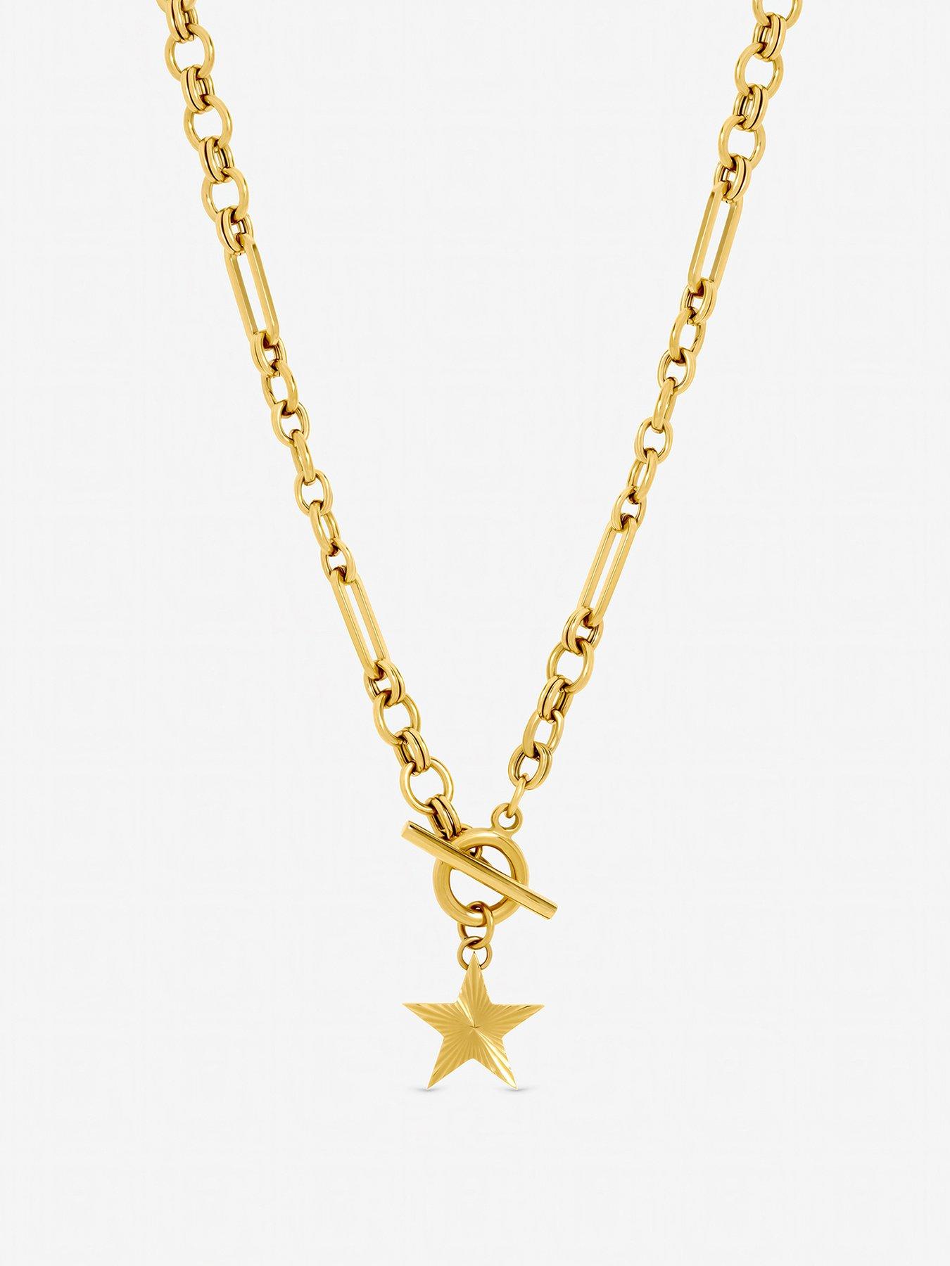 Jon Richard Jon Richard Gold Plated Waterproof Diamond Cut Star T Bar Necklace
