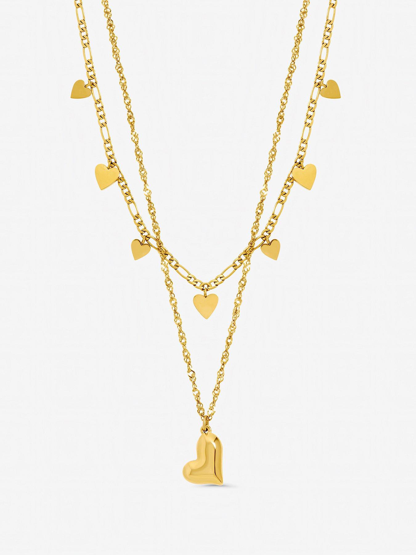 Jon Richard Jon Richard Gold Plated Waterproof Heart Double Row Necklace