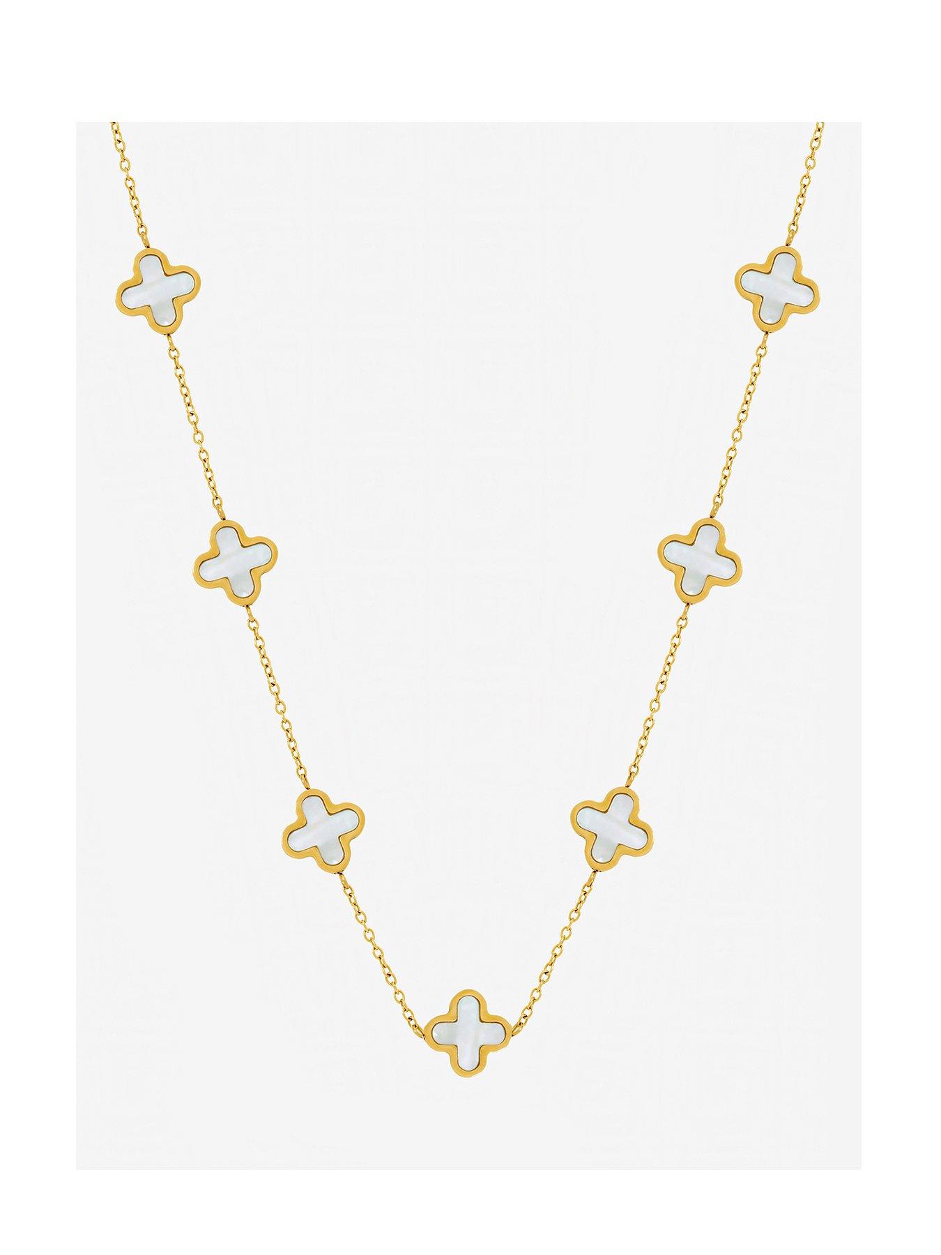 Jon Richard Jon Richard Gold Plated Waterproof Mother of Pearl Clover Station Necklace