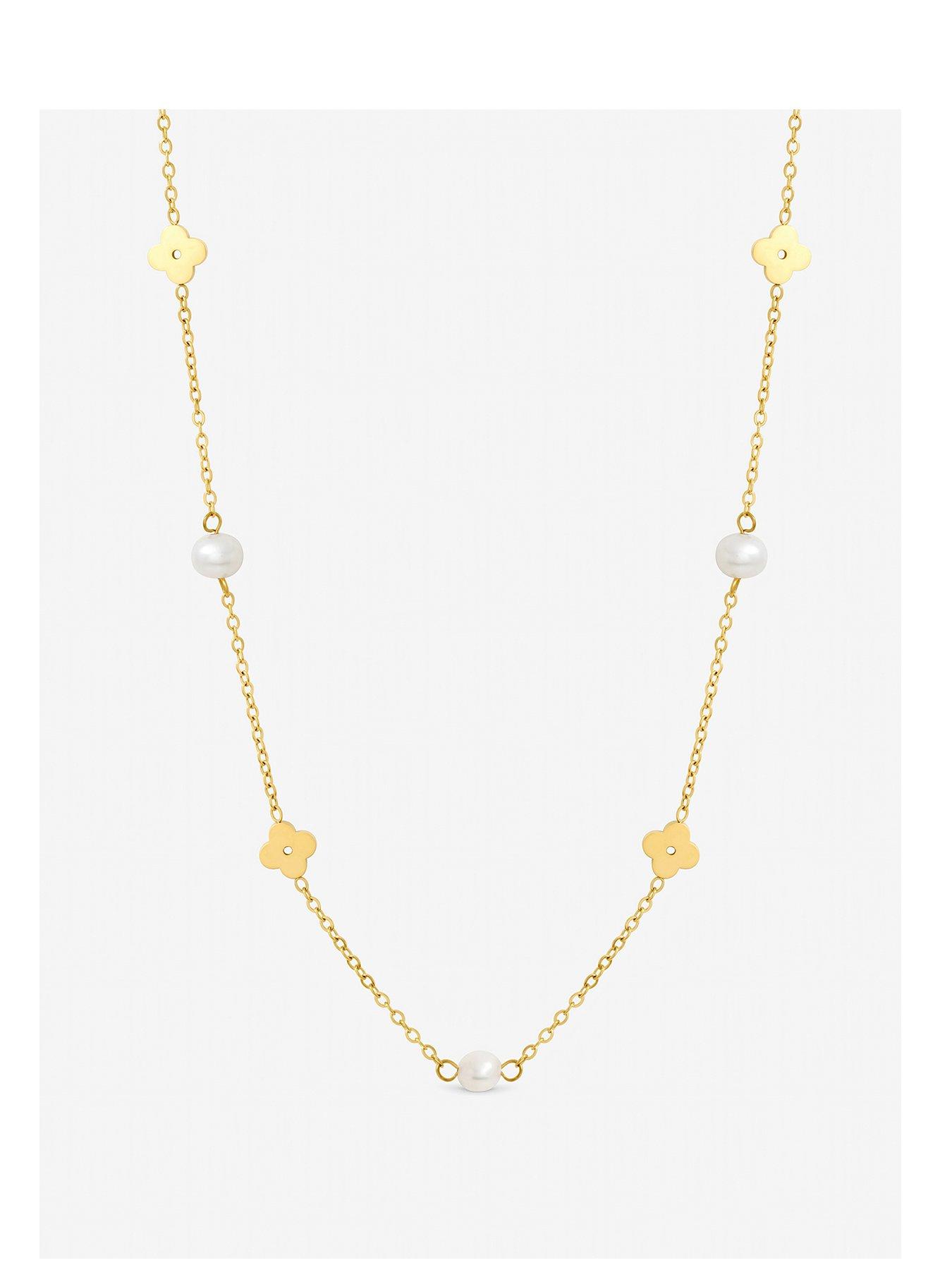 Jon Richard Gold Plated Waterproof Pearl and Floral Station Necklace