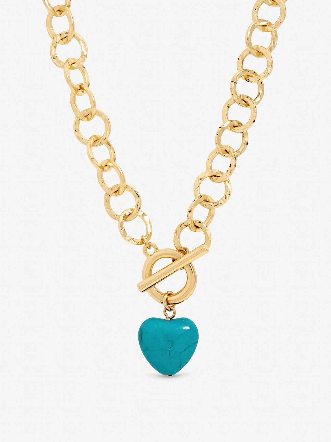 Mood Mood Gold Plated and Turquoise Heart T-Bar Necklace