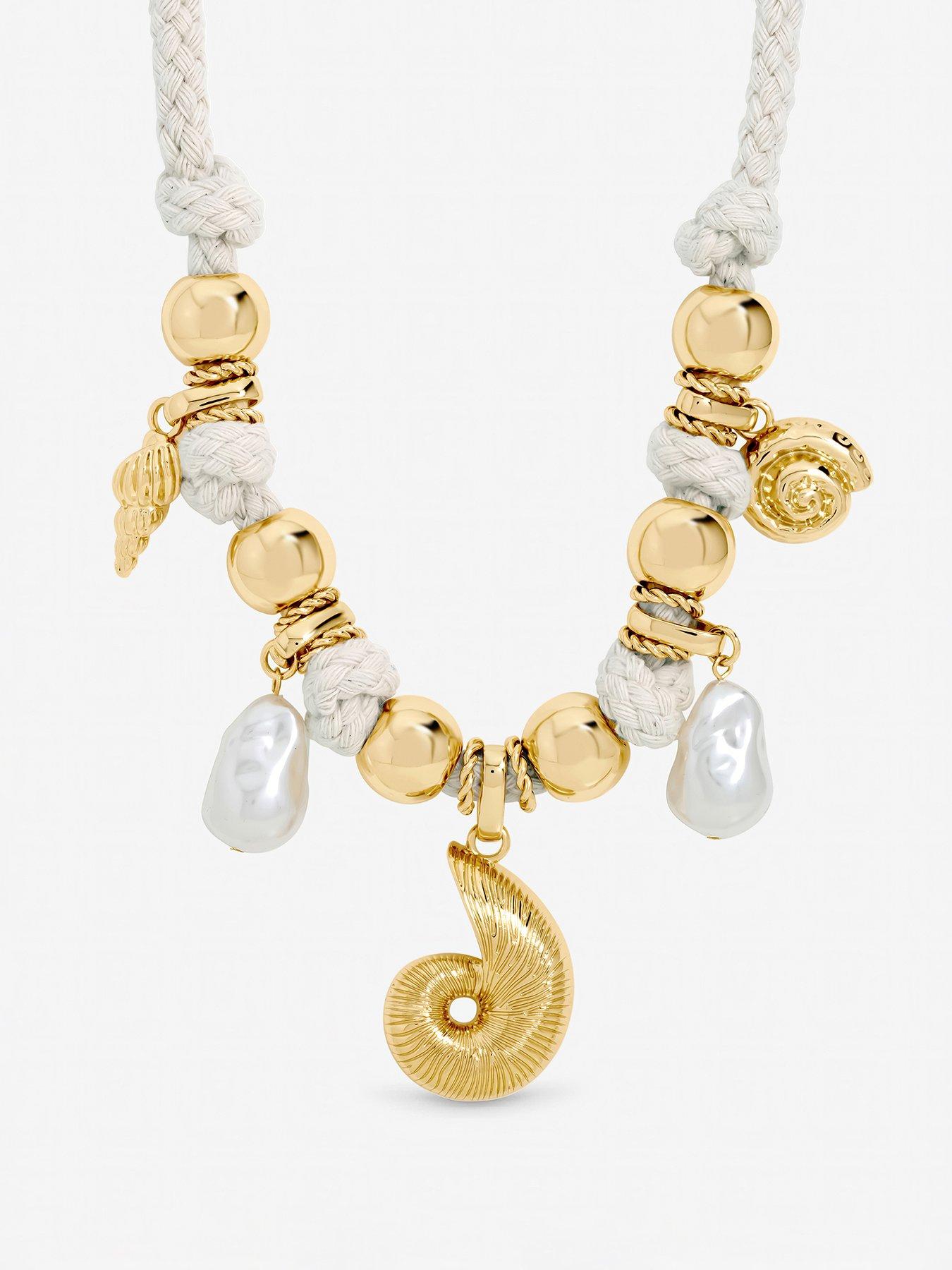 Mood Mood Gold Plated Statement Rope Shell Necklace