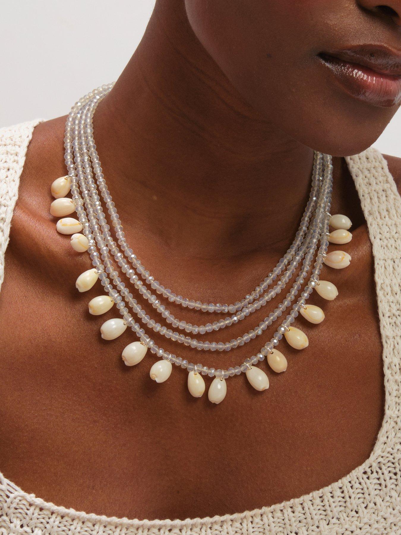 mood-silver-plated-shell-and-bead-multirow-necklacestillFront