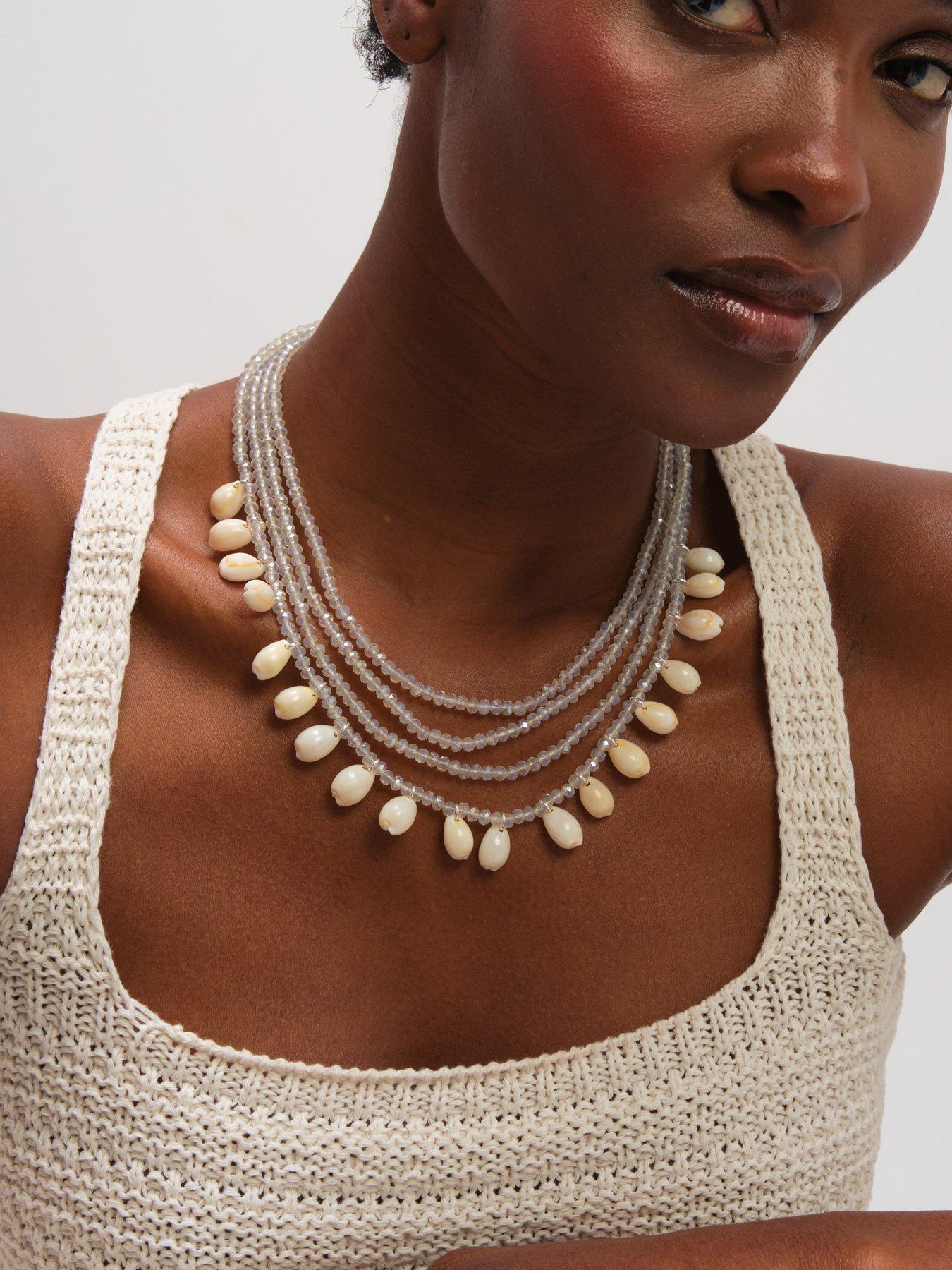 Image 3 of 3 of Mood Mood Silver Plated Shell and Bead Multirow Necklace