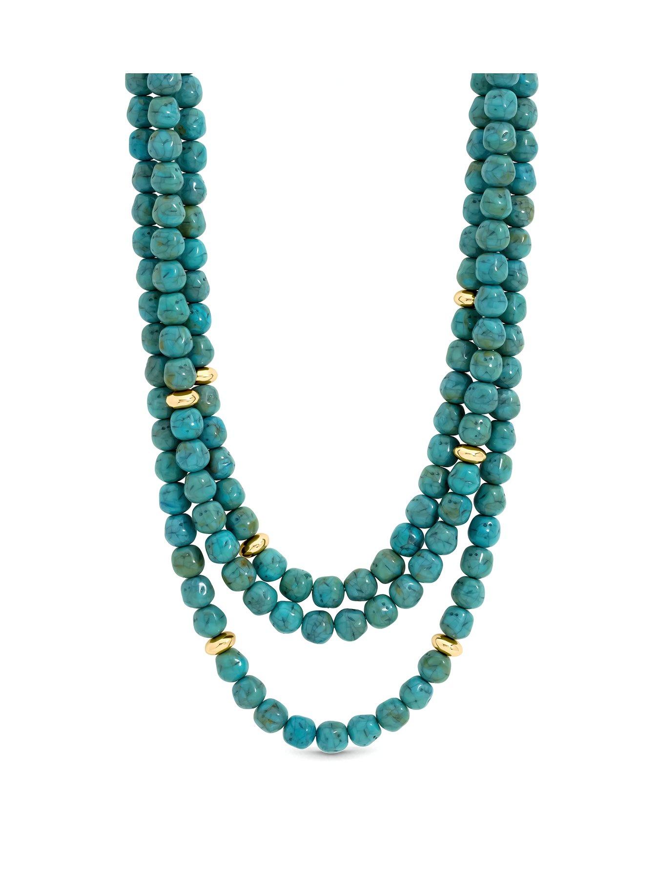 Image 1 of 3 of Mood Mood Gold Plated and Turquoise Bead Statement Multirow Necklace