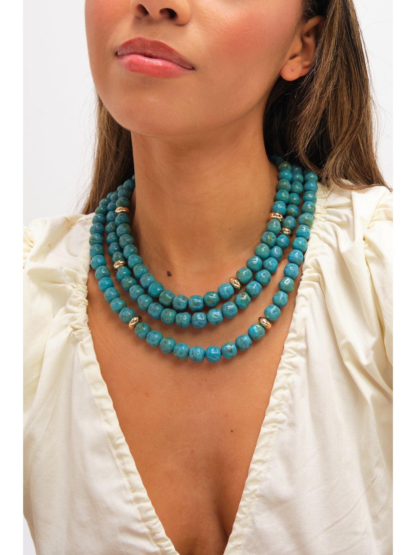 Image 2 of 3 of Mood Mood Gold Plated and Turquoise Bead Statement Multirow Necklace