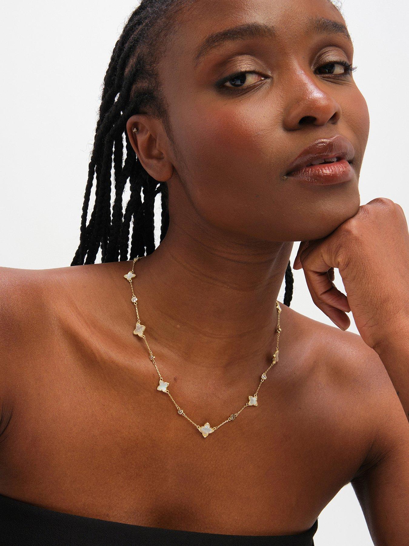 Image 1 of 2 of Jon Richard Jon Richard Gold Plated Mother of Pearl and Crystal Clover Necklace