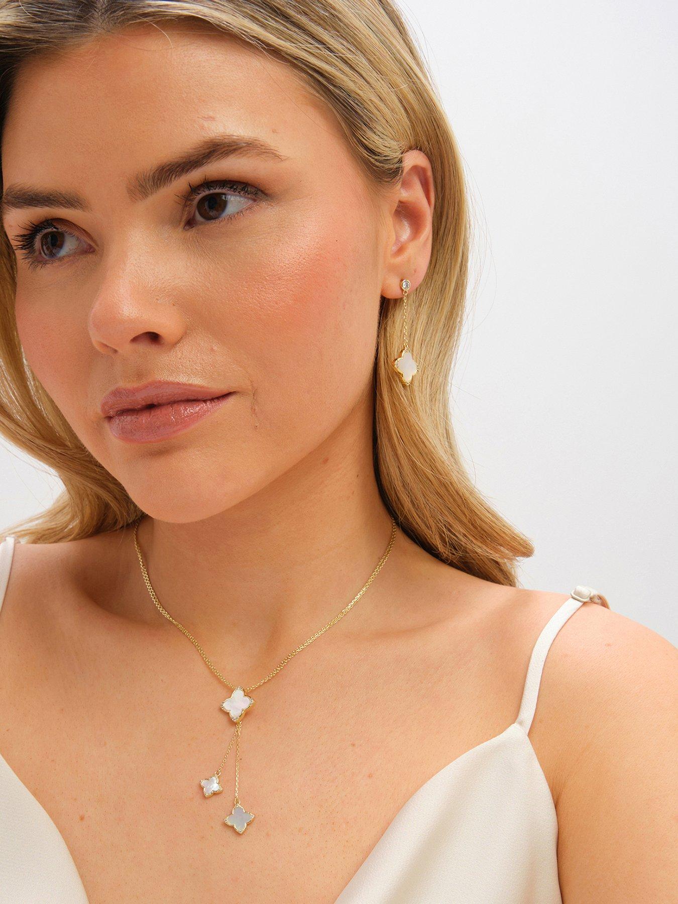 Jon Richard Jon Richard Gold Plated Mother of Pearl and Crystal Clover Y-Necklace
