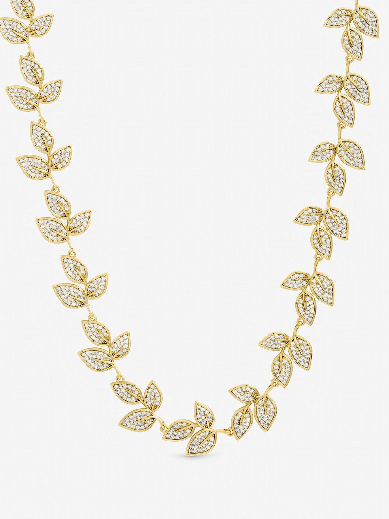 Jon Richard Jon Richard Gold Plated and Cubic Zirconia Leaf Necklace