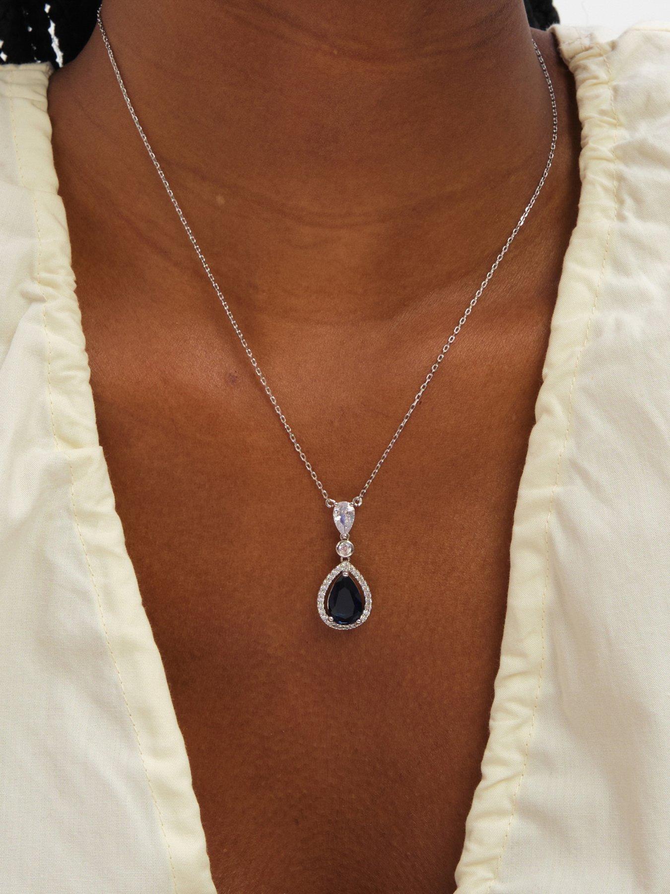 Jon Richard Jon Richard Rhodium Plated Cubic Zirconia Sapphire Pendant Necklace