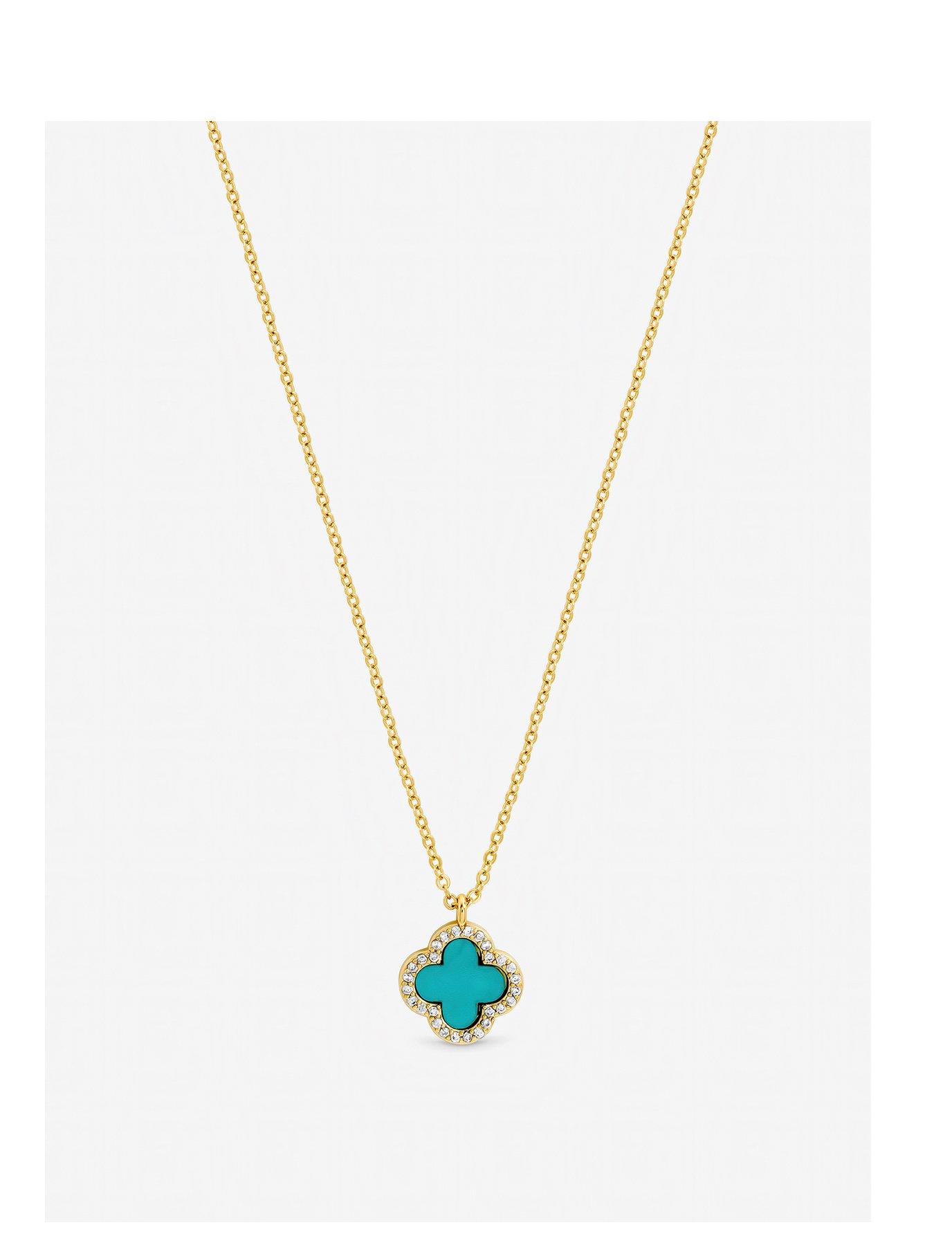 Image 1 of 3 of Jon Richard Jon Richard Gold Plated and Turquoise Clover Pendant Necklace