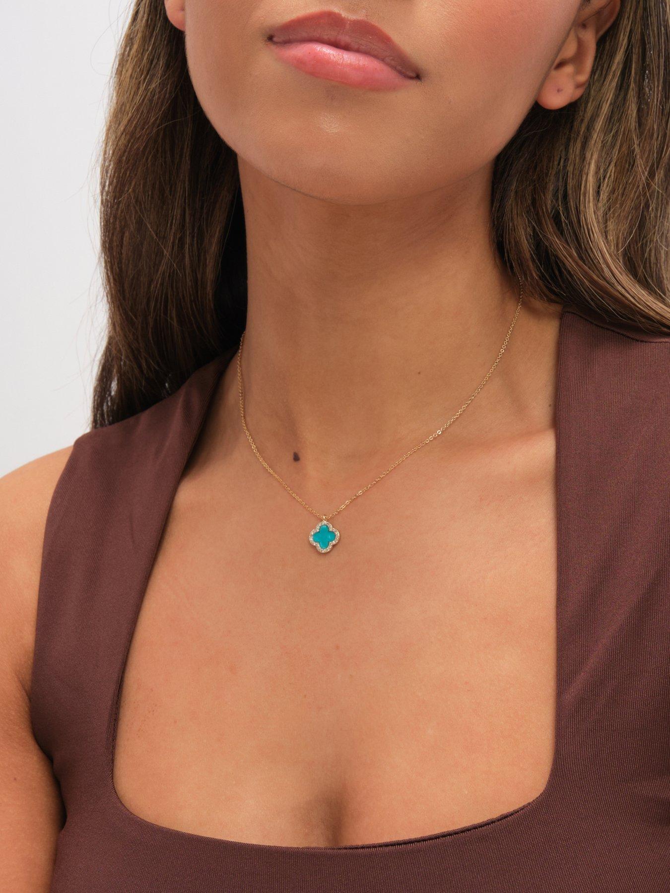 Image 2 of 3 of Jon Richard Jon Richard Gold Plated and Turquoise Clover Pendant Necklace