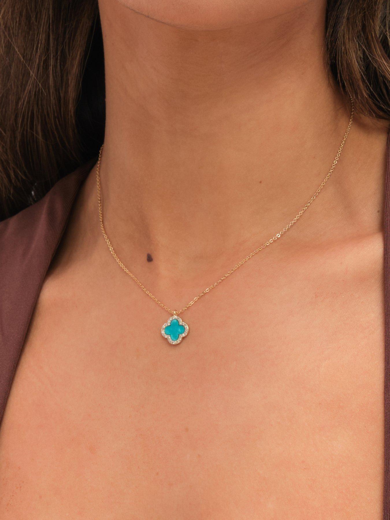 Image 3 of 3 of Jon Richard Jon Richard Gold Plated and Turquoise Clover Pendant Necklace