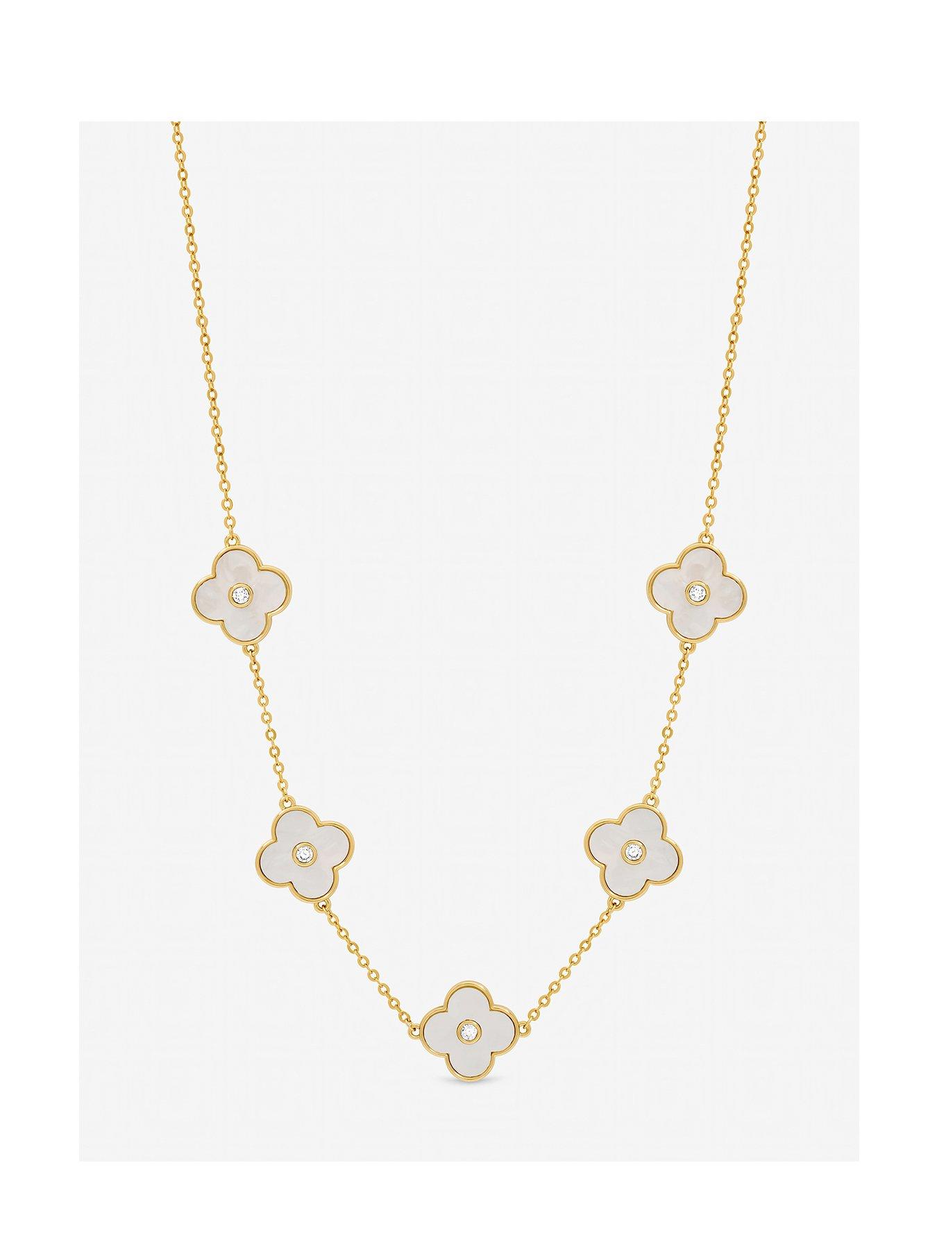 Jon Richard Jon Richard Gold Plated and Mother of Pearl Polished Clover Necklace