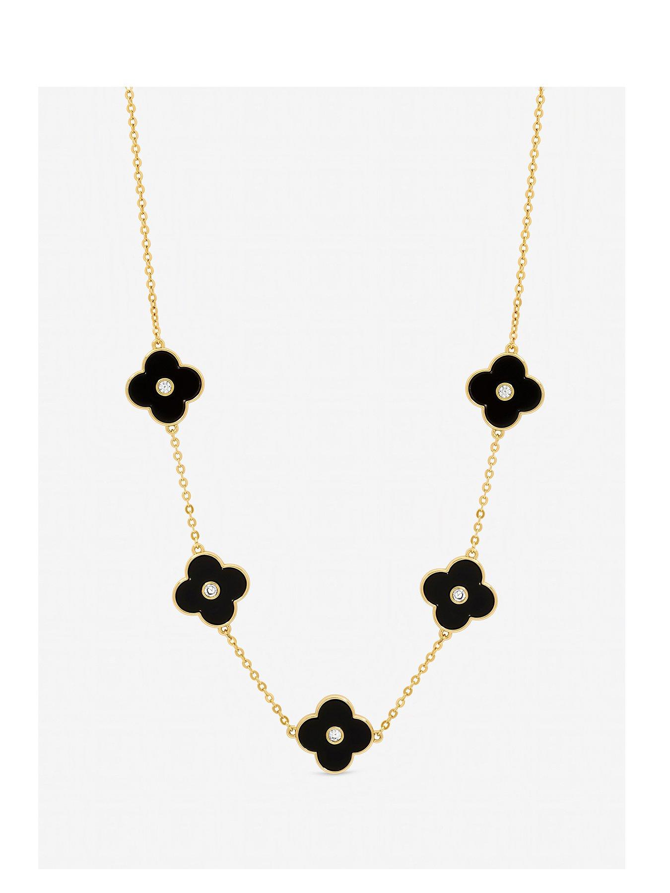Jon Richard Jon Richard Gold Plated and Jet Polished Clover Necklace