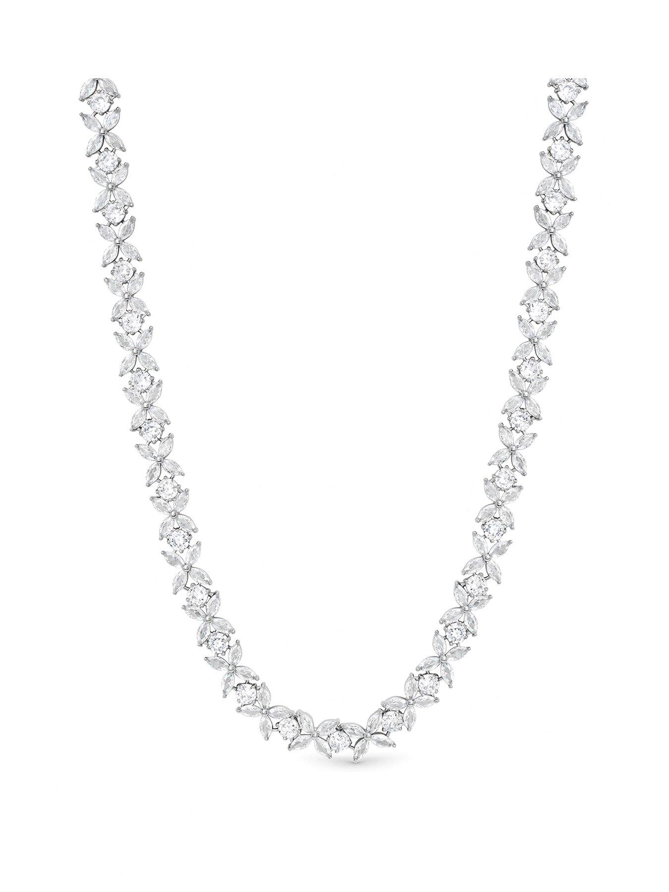 Jon Richard Jon Richard Rhodium Plated Cubic Zirconia Floral Necklace
