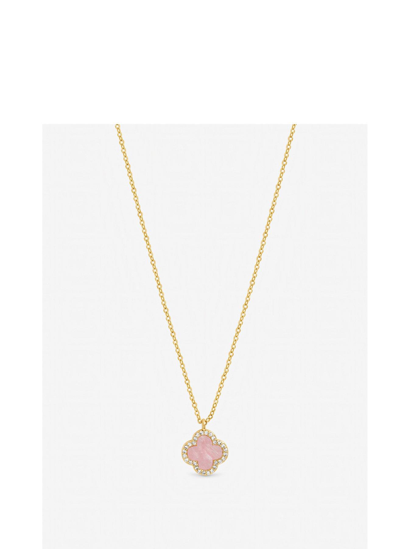 Jon Richard Jon Richard Gold Plated and Pink Clover Pendant Necklace