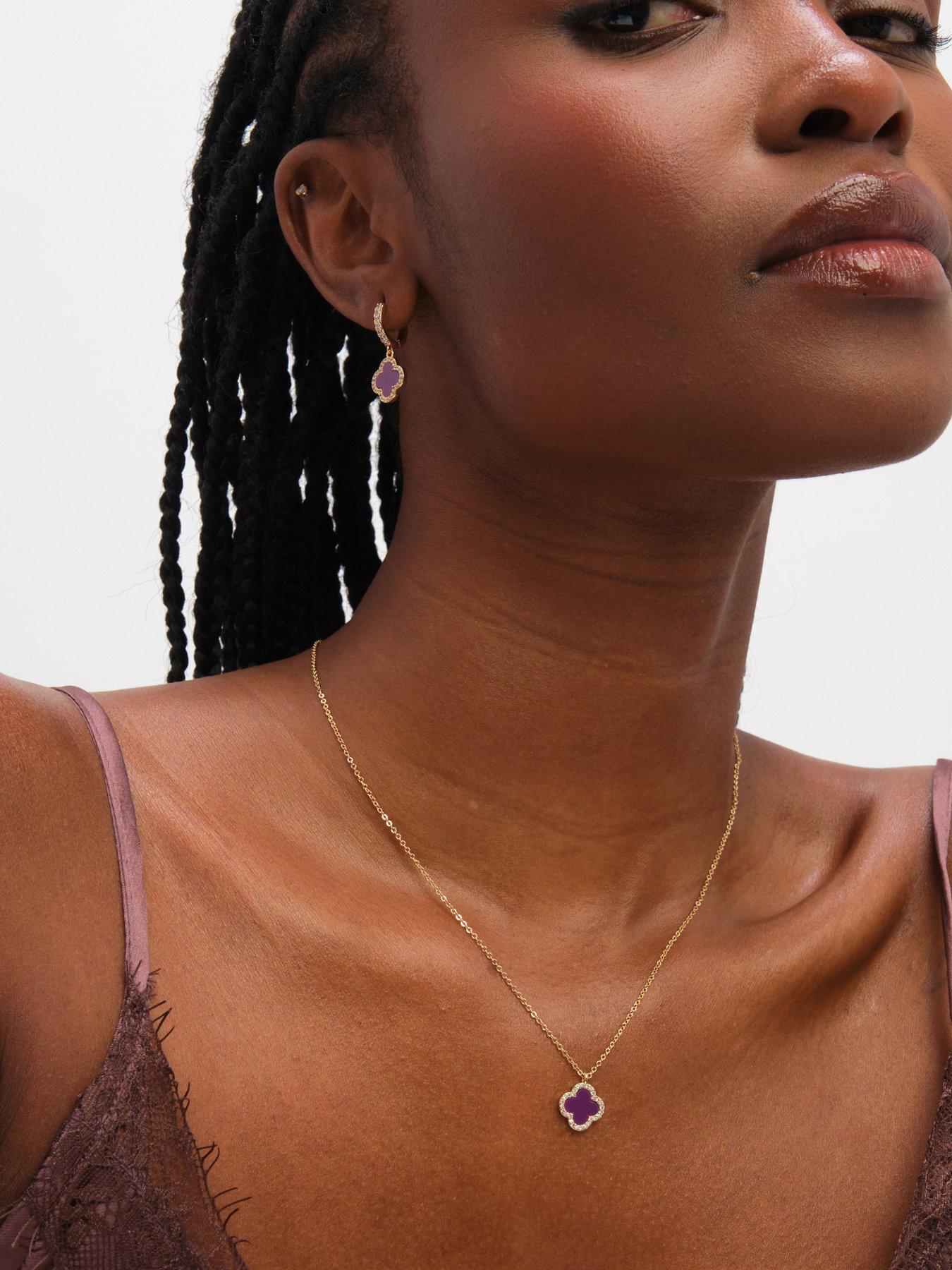 Jon Richard Jon Richard Gold Plated and Purple Clover Pendant Necklace