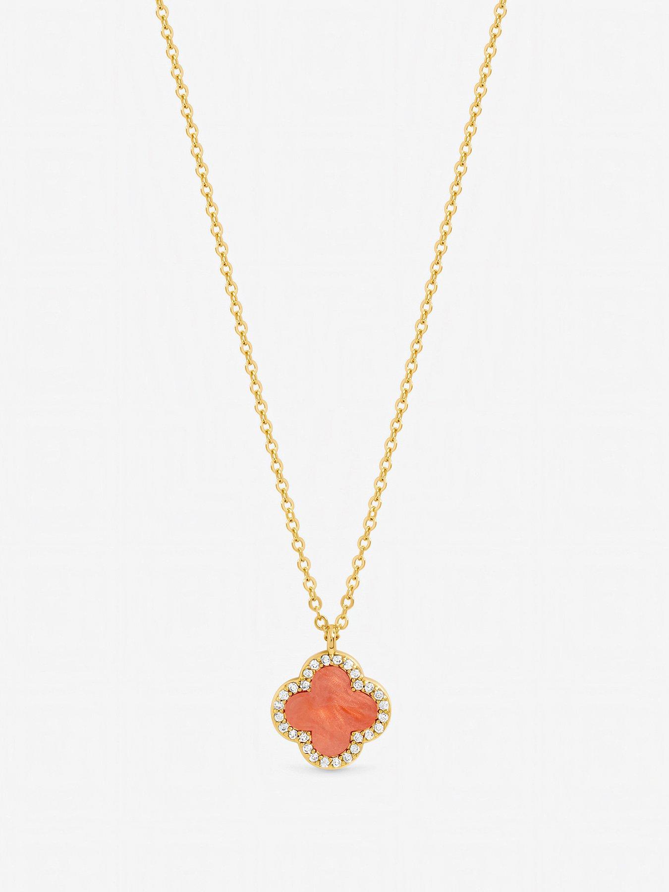 Jon Richard Jon Richard Gold Plated and Coral Clover Pendant Necklace