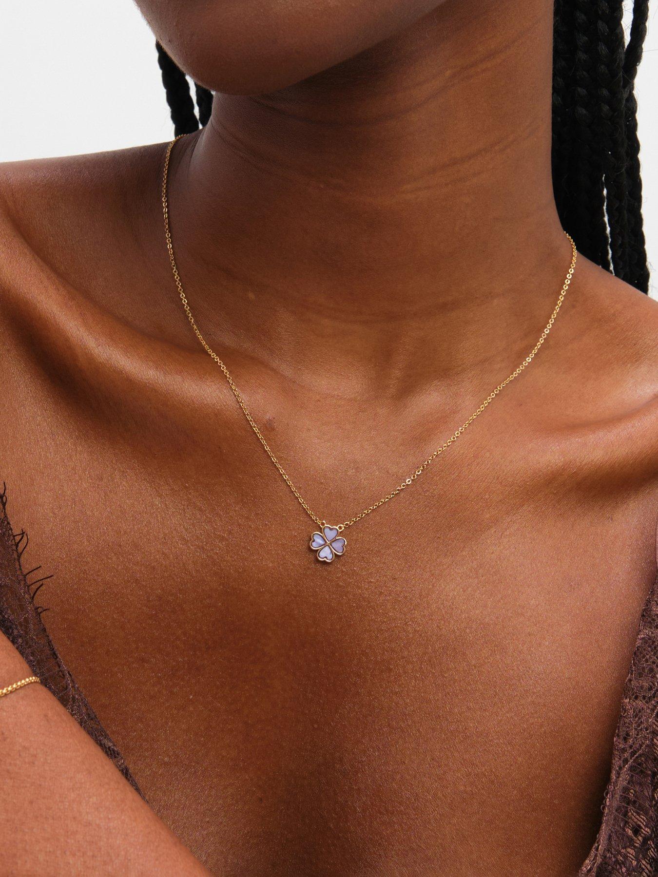 Jon Richard Jon Richard Gold Plated and Lilac Heart Clover Pendant Necklace