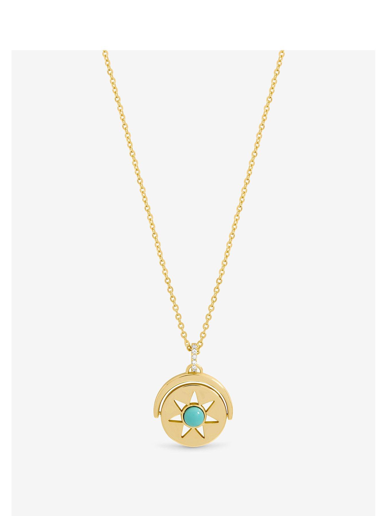 Image 1 of 3 of Inicio Gold Plated and Turquoise Celestial Spinner Pendant - Gift Pouch
