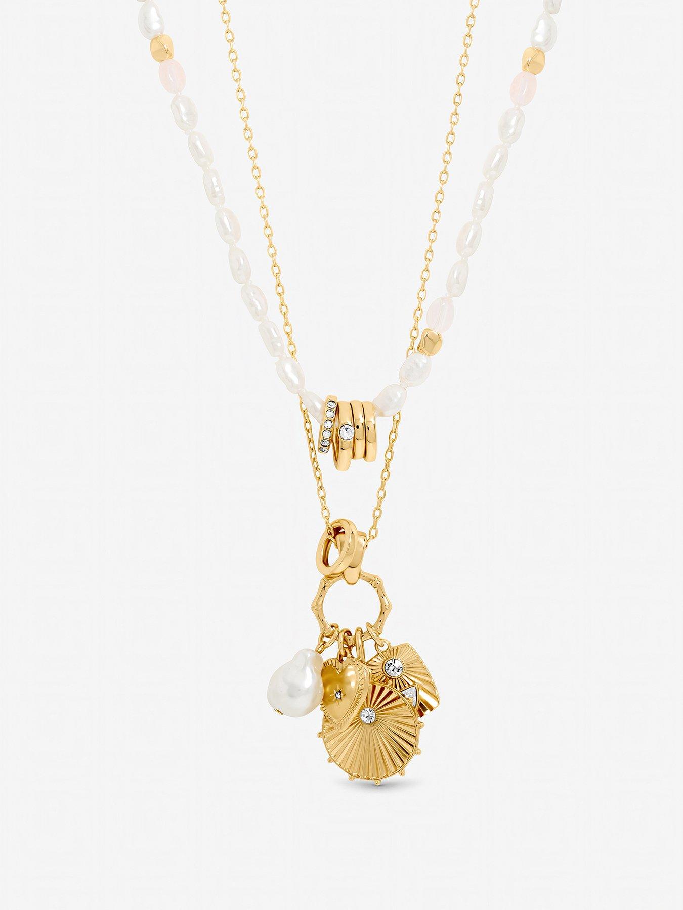 Mood Mood Gold Plated Multi Row Charm Pearl Necklace